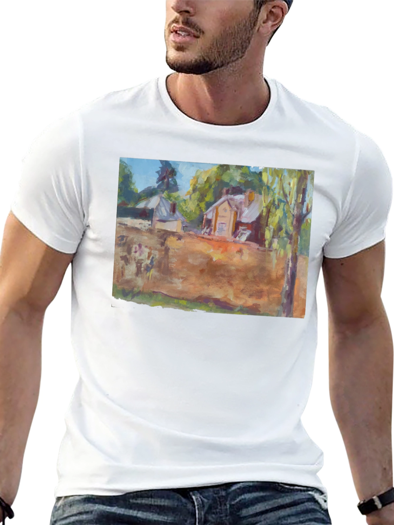 Artistic Landscape Print Black T-Shirt