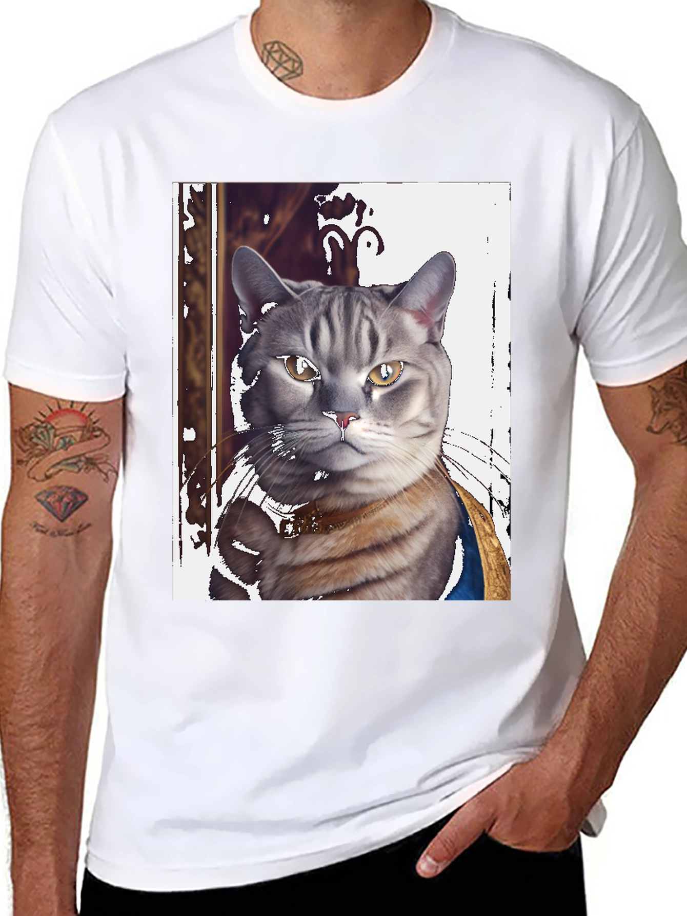 Cat Portrait Graphic Tee - Funny Feline T-Shirt