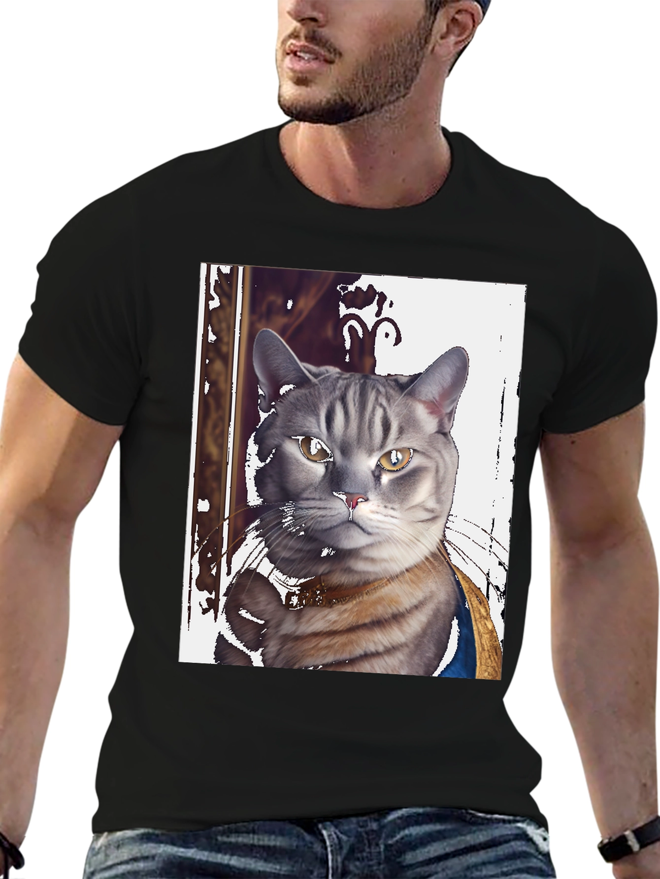 Cat Portrait Graphic Tee - Funny Feline T-Shirt