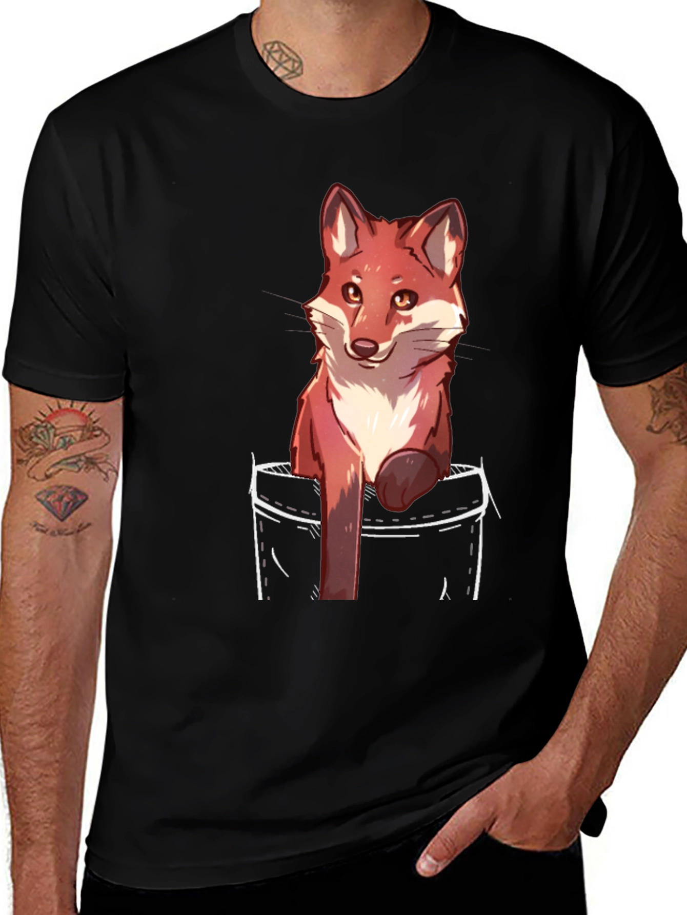 Fox Pocket Print Black T-Shirt