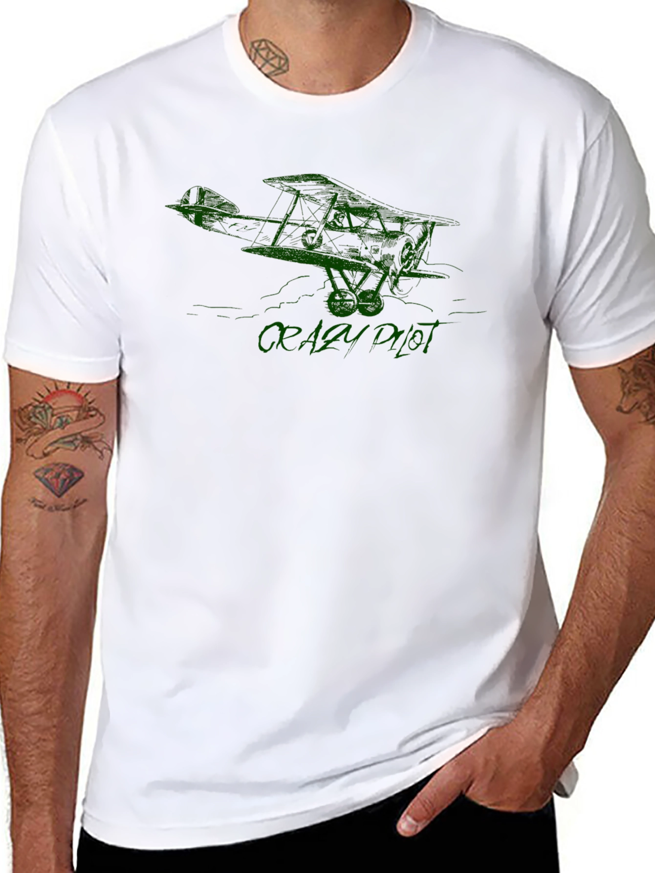 Crazy Pilot Graphic T-Shirt - Black