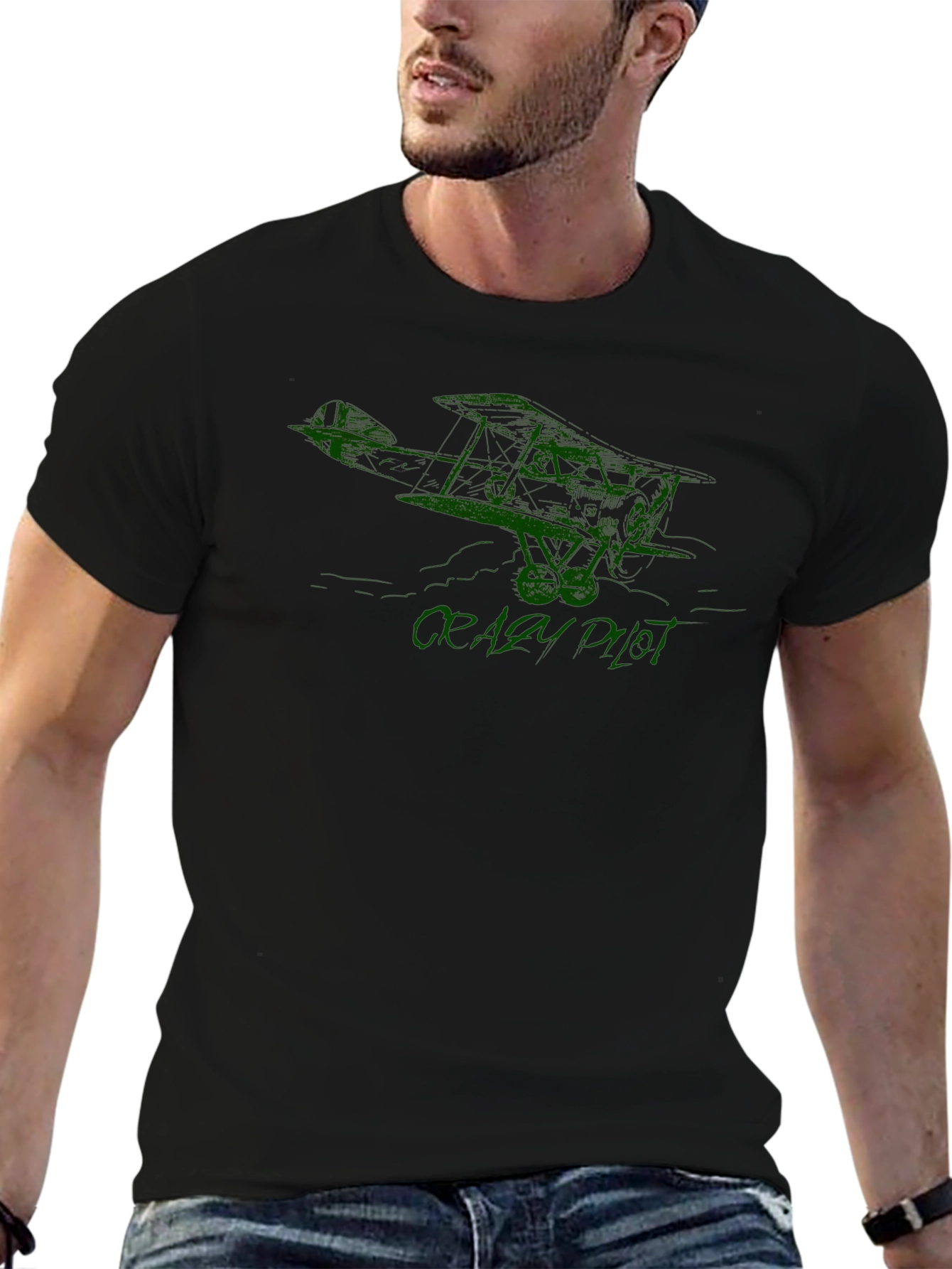 Crazy Pilot Graphic T-Shirt - Black