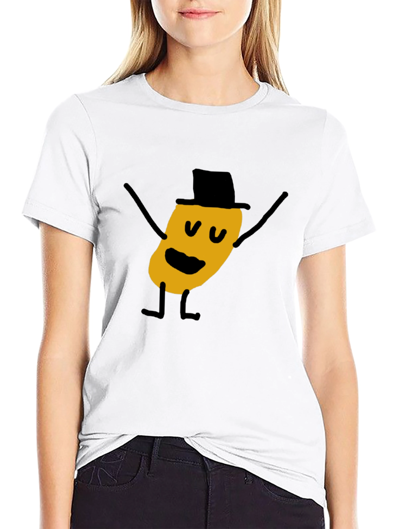 Whimsical Cartoon Character Black T-Shirt