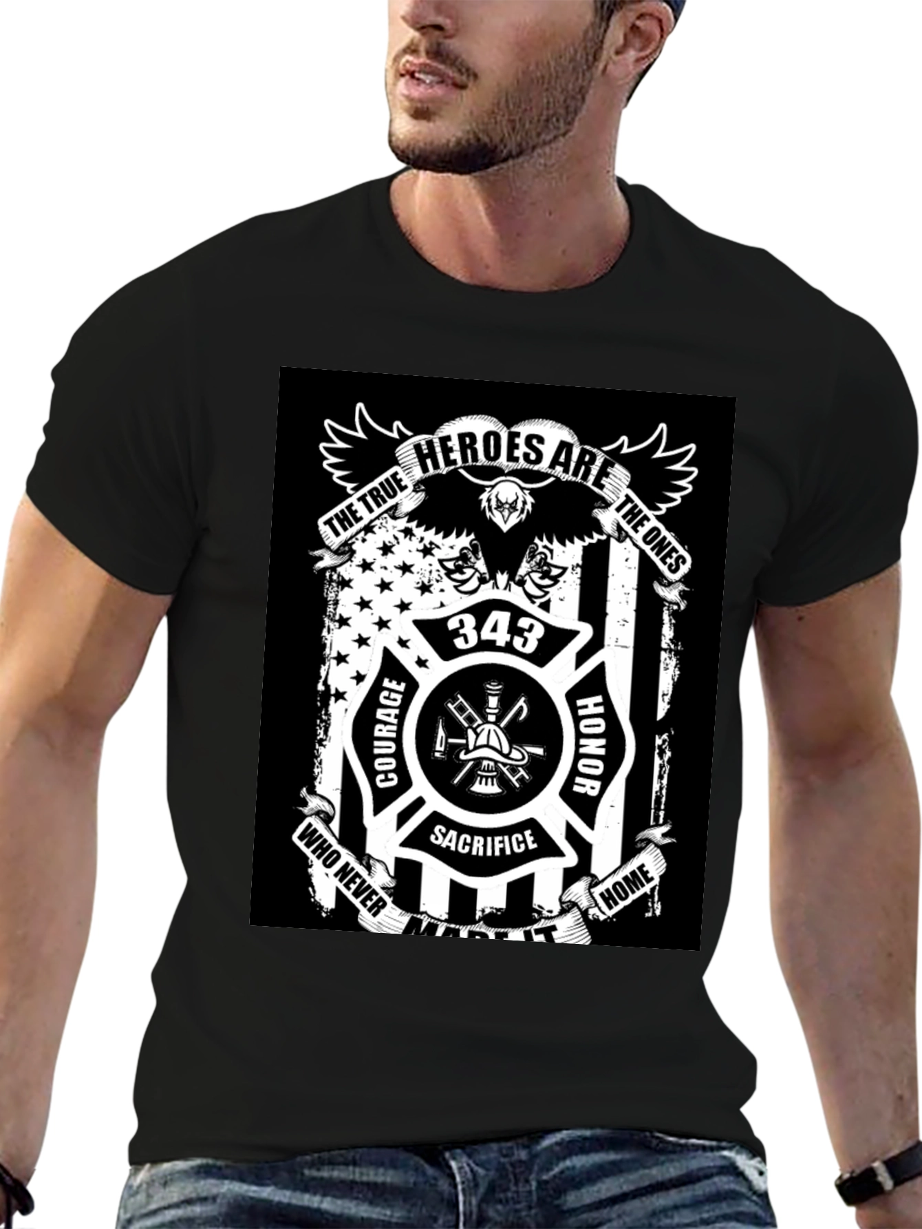 Firefighter Hero Tribute Black T-Shirt