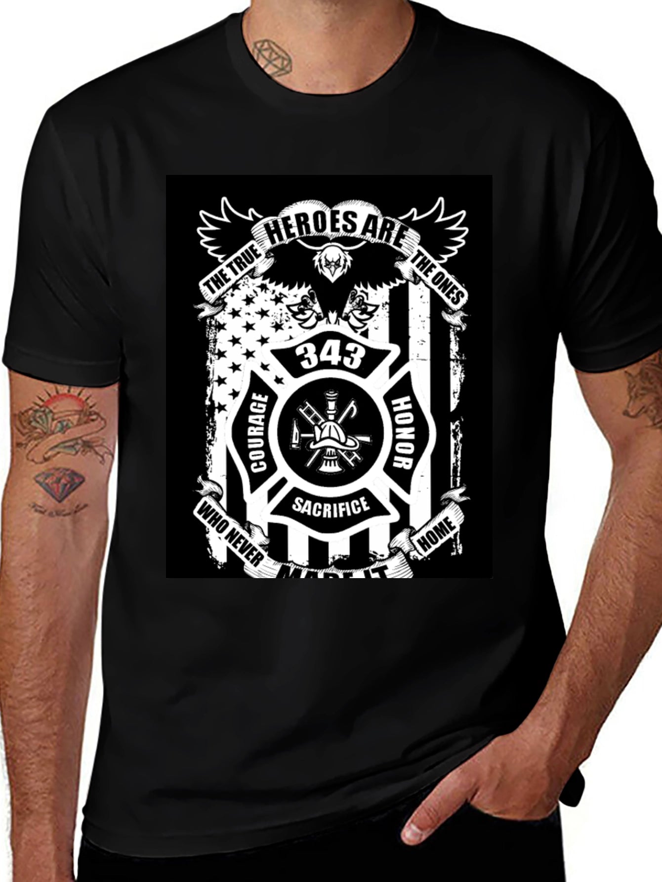 Firefighter Hero Tribute Black T-Shirt