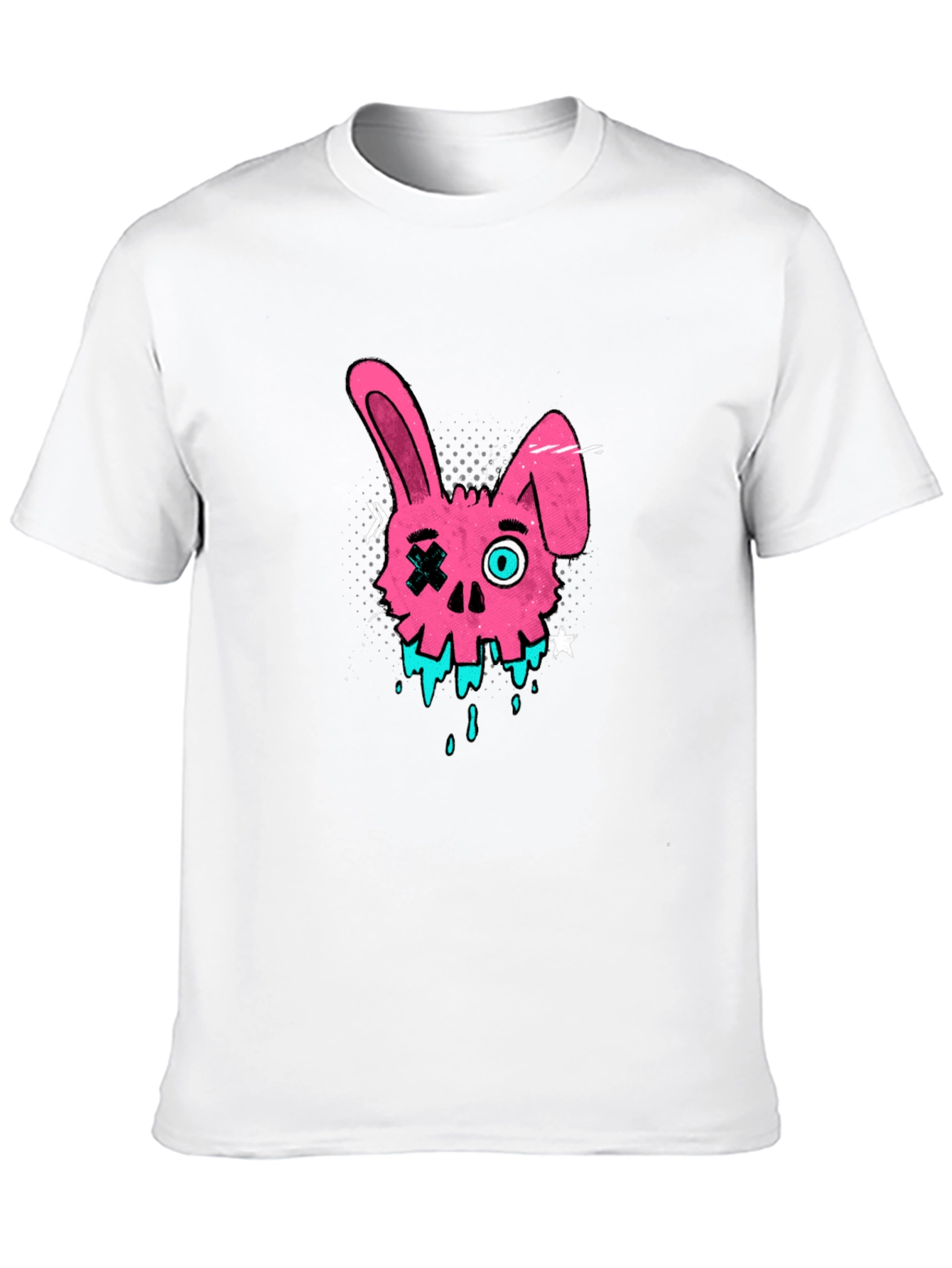 Edgy Pink Bunny Skull Graphic T-Shirt