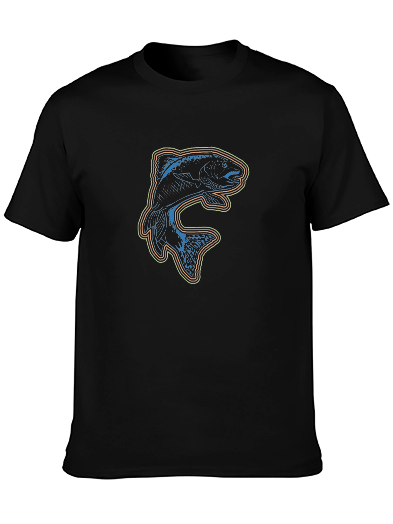Stylish Fish Graphic Black T-Shirt