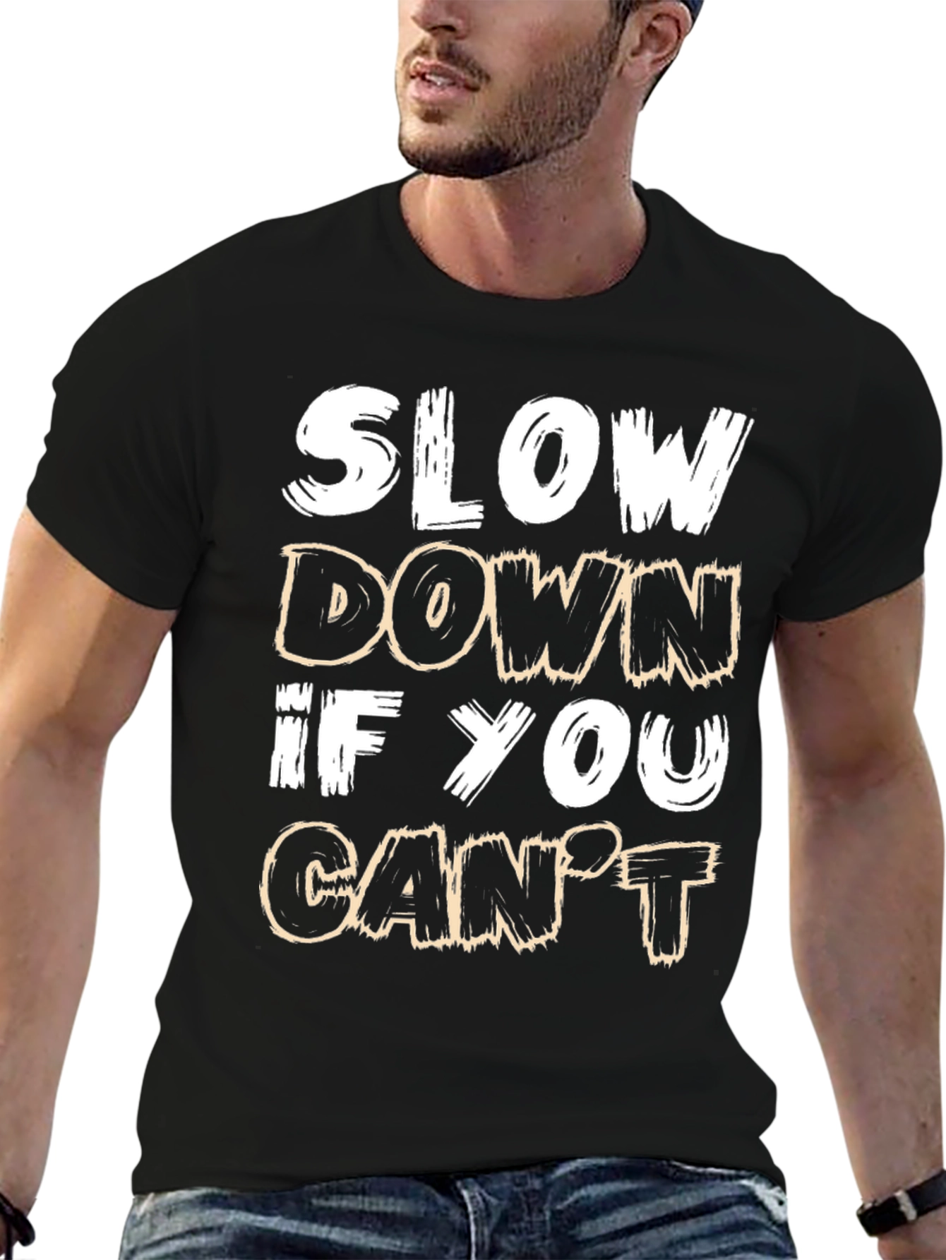 Slow Down Slogan Black T-Shirt