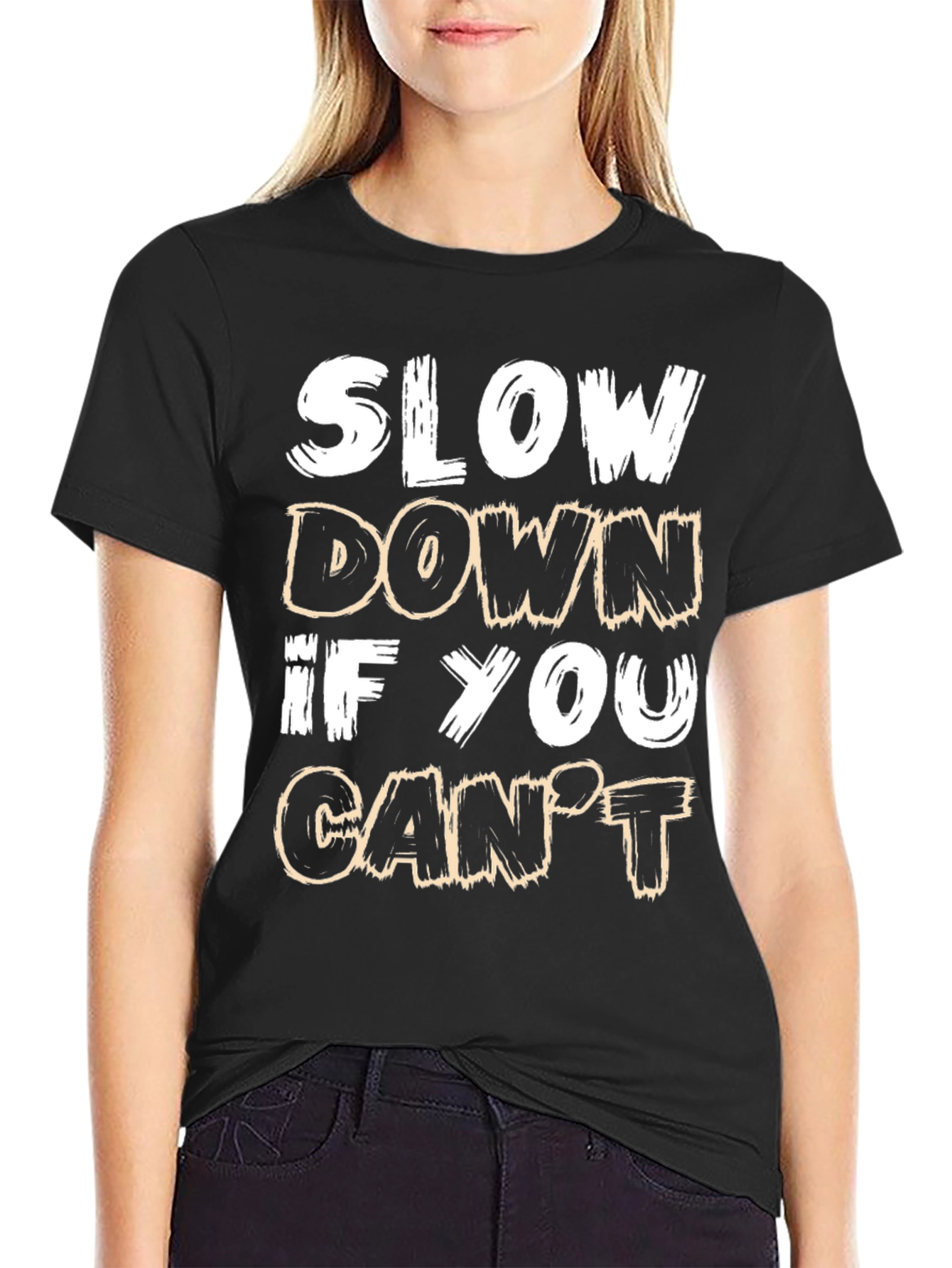Slow Down Slogan Black T-Shirt