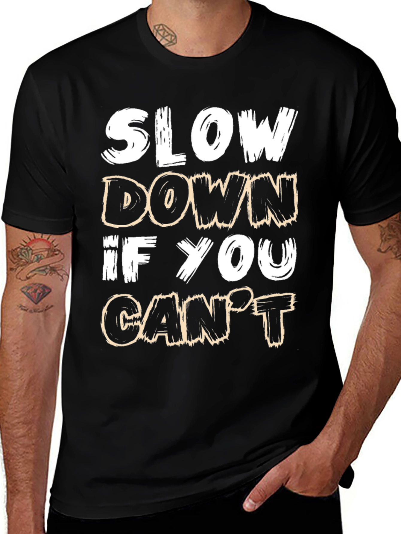 Slow Down Slogan Black T-Shirt
