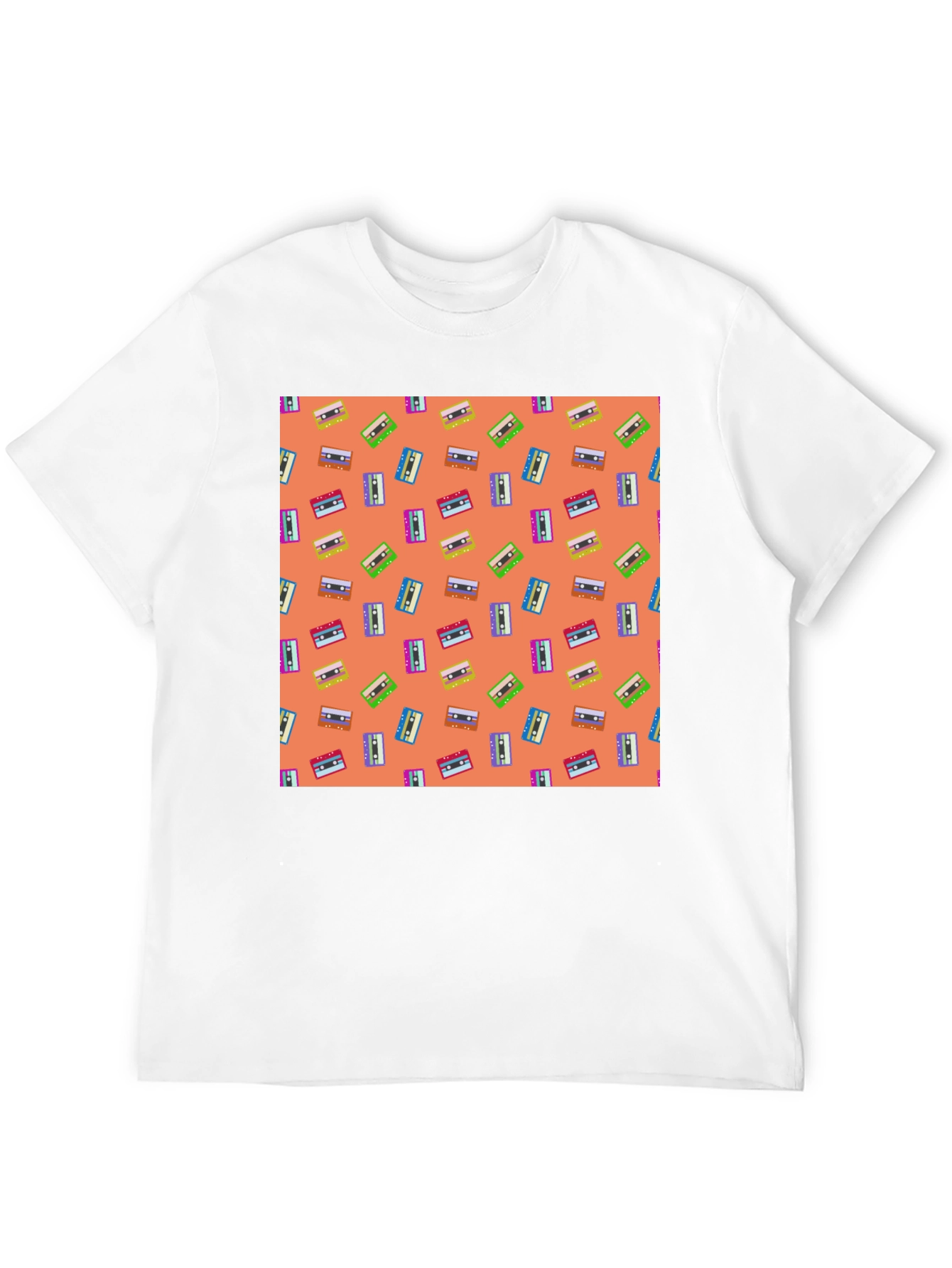 Retro Cassette Tape Pattern Tee - Black