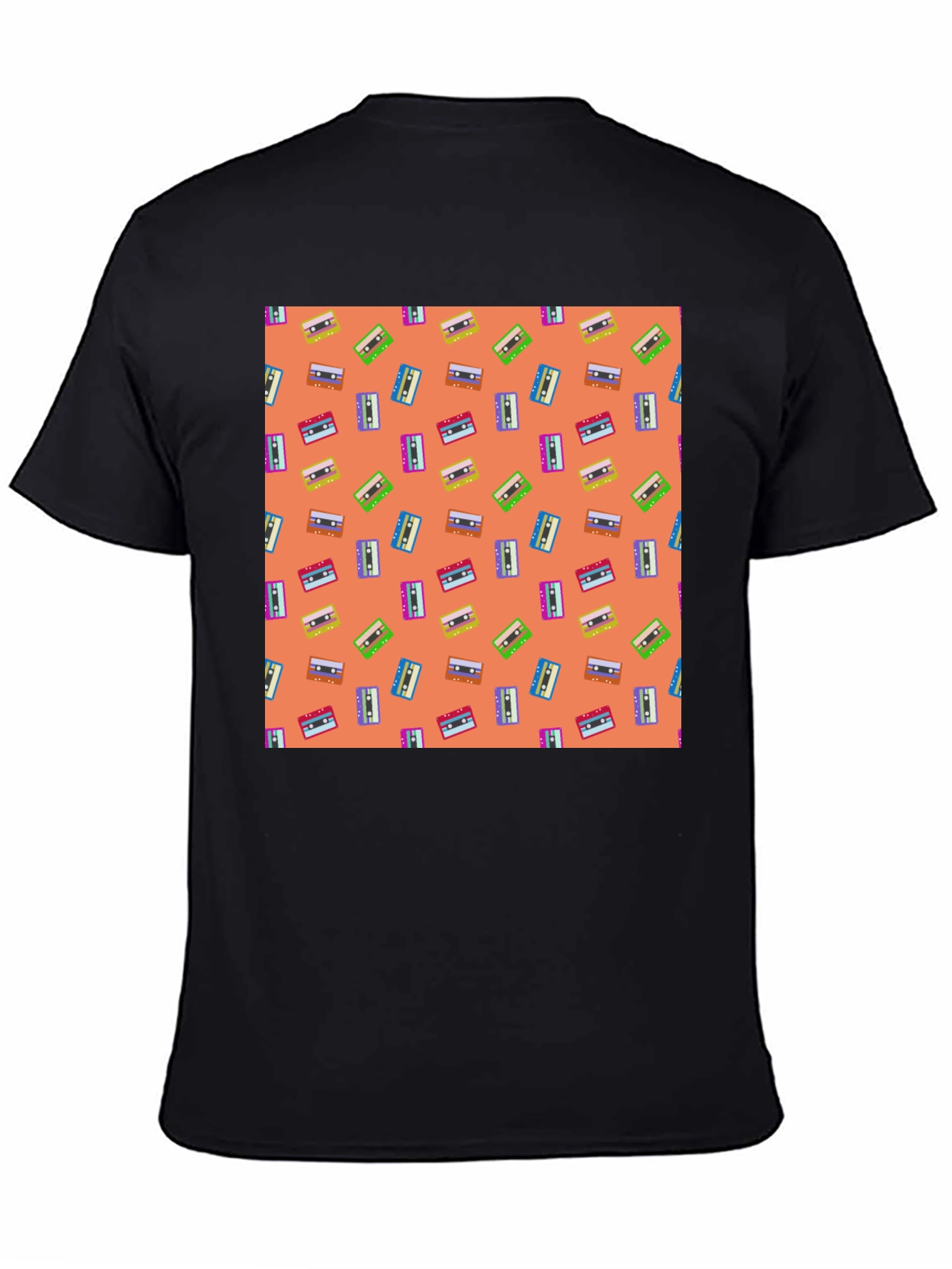 Retro Cassette Tape Pattern Tee - Black