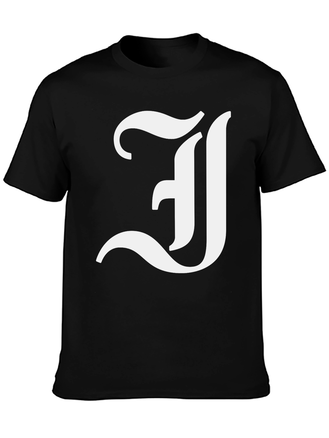 Letter J Graphic Tee - Black Cotton Blend Shirt