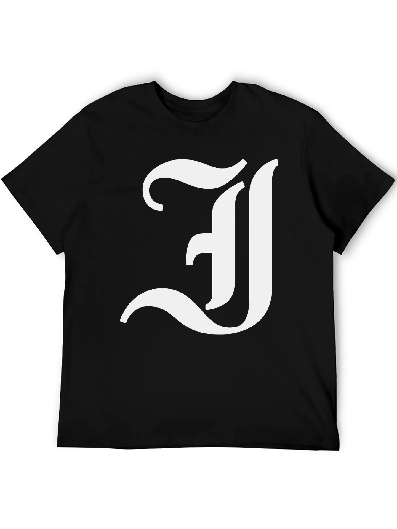 Letter J Graphic Tee - Black Cotton Blend Shirt