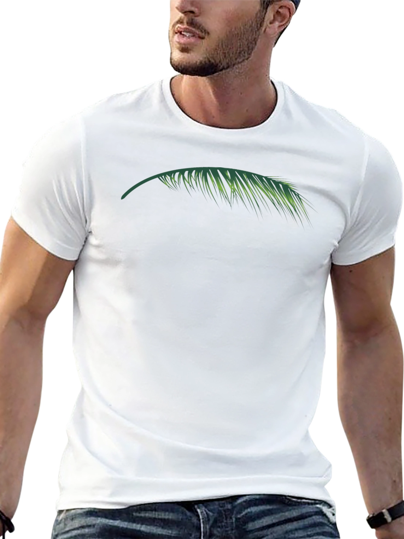 Mens Black T-Shirt with Palm Leaf Graphic