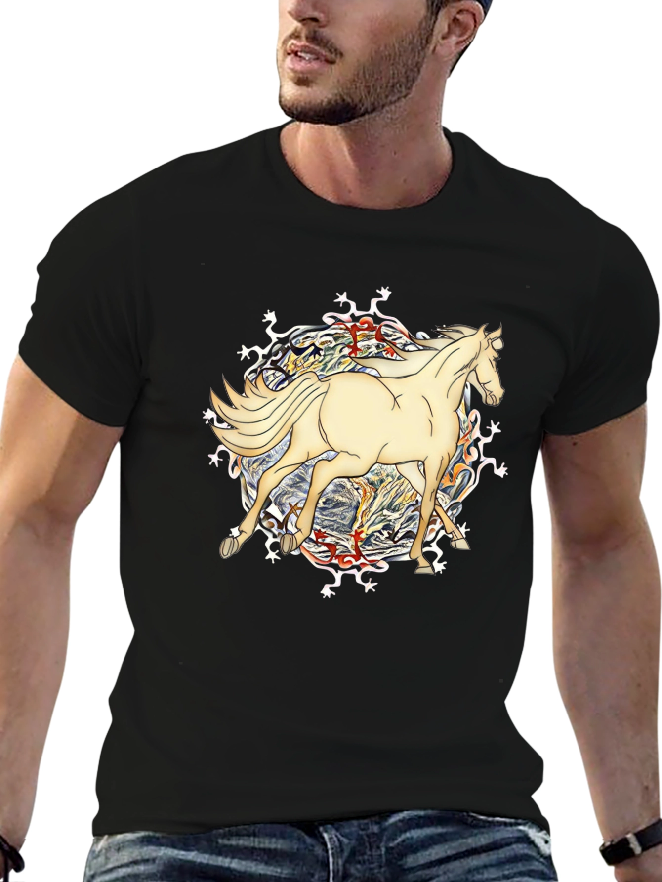 Horse Graphic Tee - Unique Design Black T-Shirt