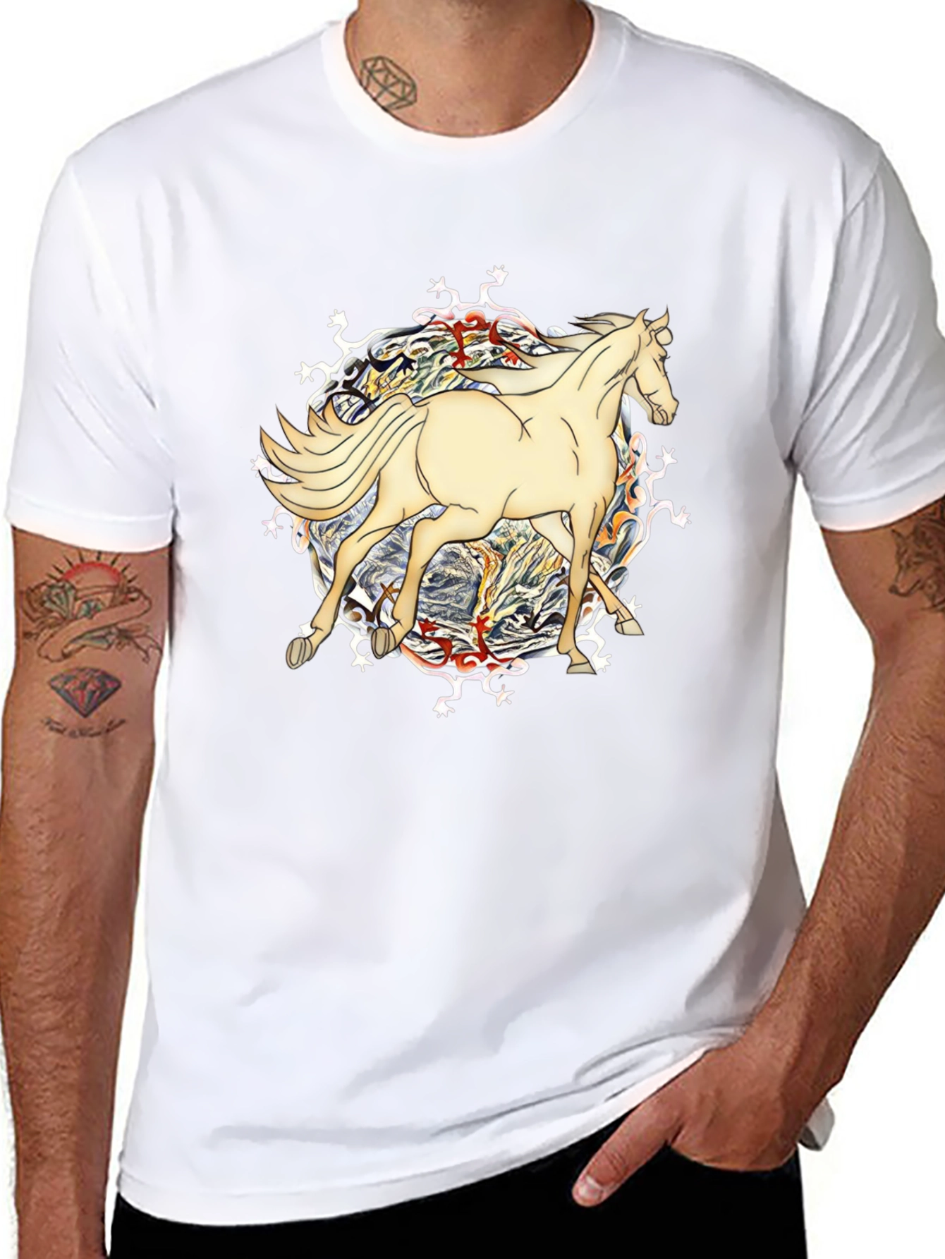 Horse Graphic Tee - Unique Design Black T-Shirt