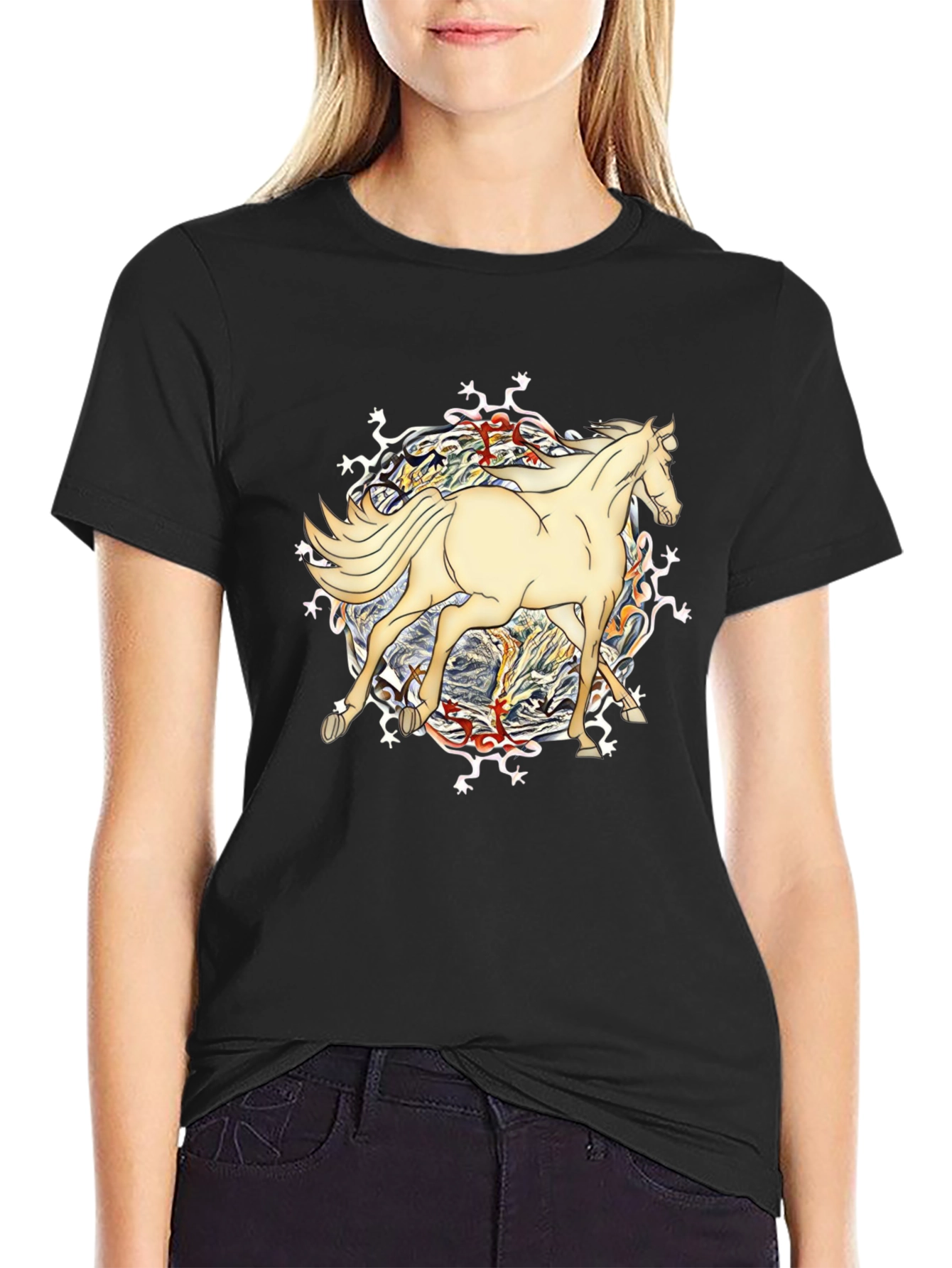 Horse Graphic Tee - Unique Design Black T-Shirt