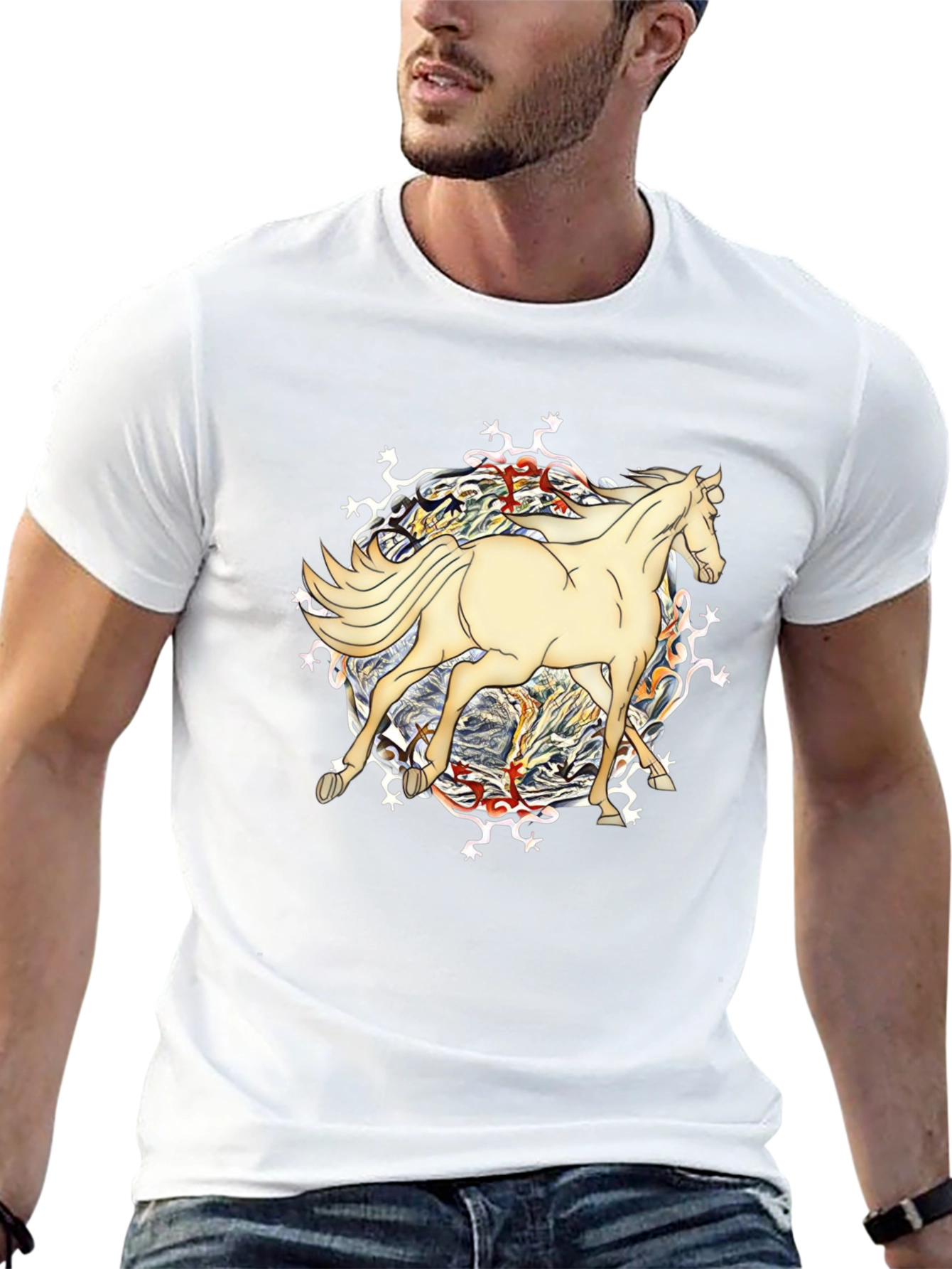 Horse Graphic Tee - Unique Design Black T-Shirt