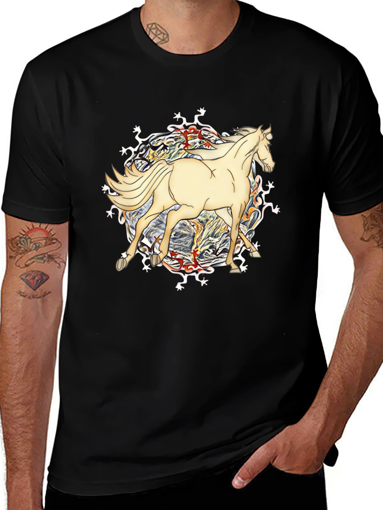 Horse Graphic Tee - Unique Design Black T-Shirt