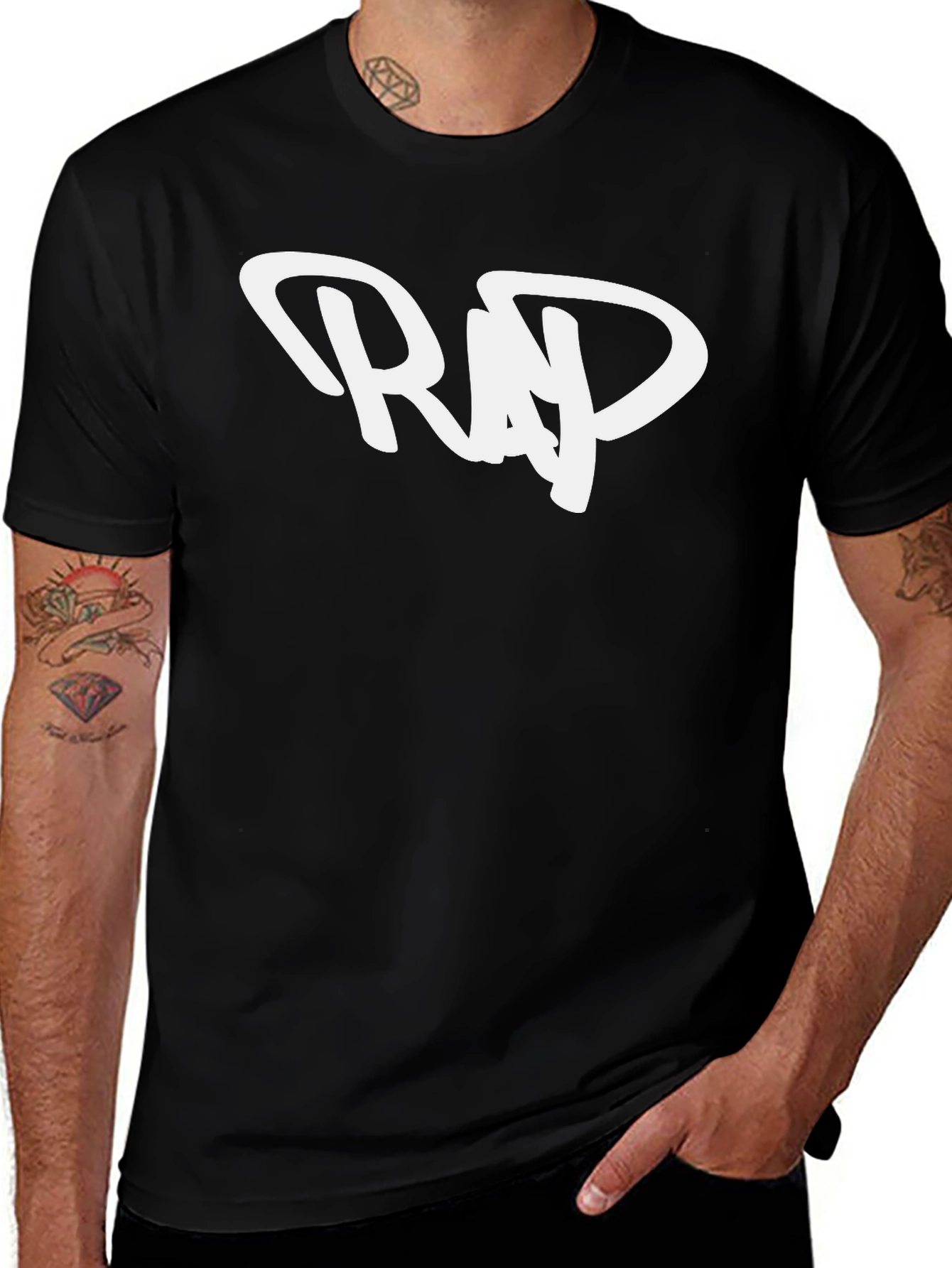 Mens Black T-Shirt with White RAP Design