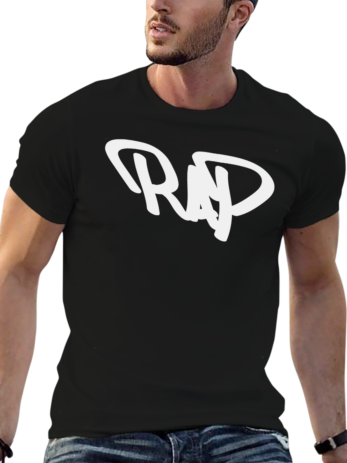 Mens Black T-Shirt with White RAP Design