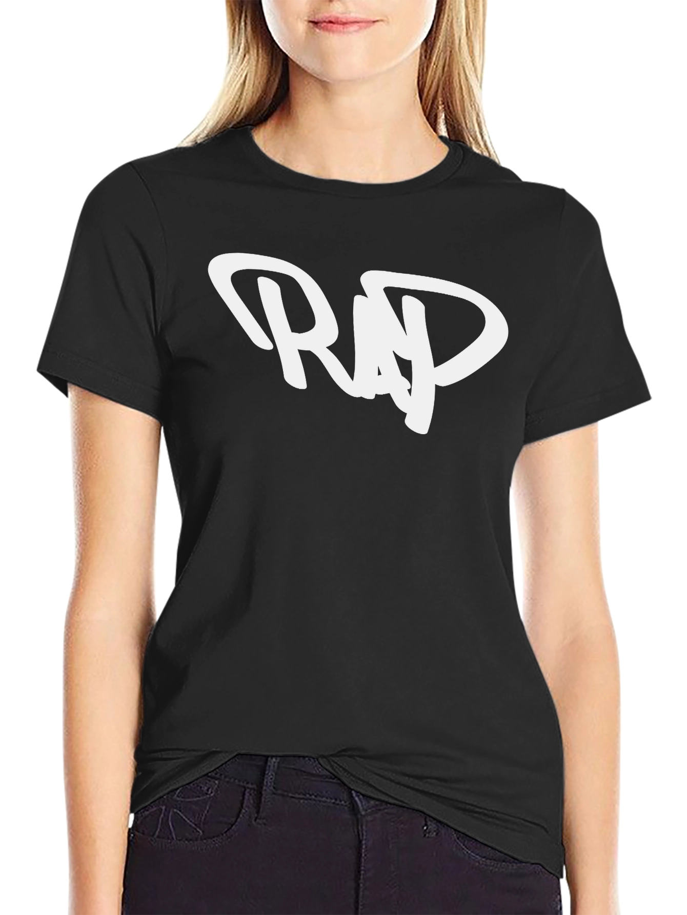 Mens Black T-Shirt with White RAP Design