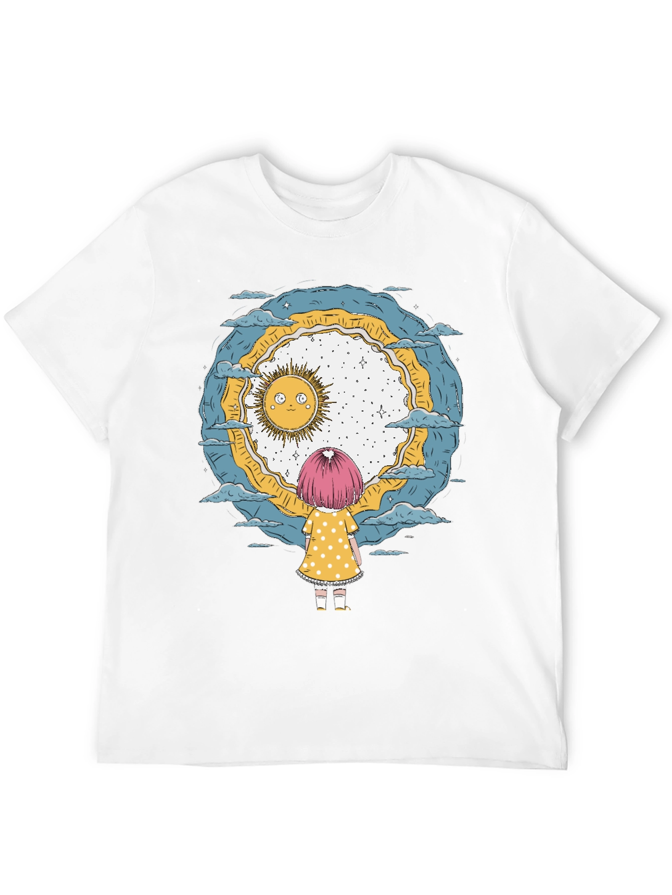 Whimsical Girl & Sun Graphic T-Shirt