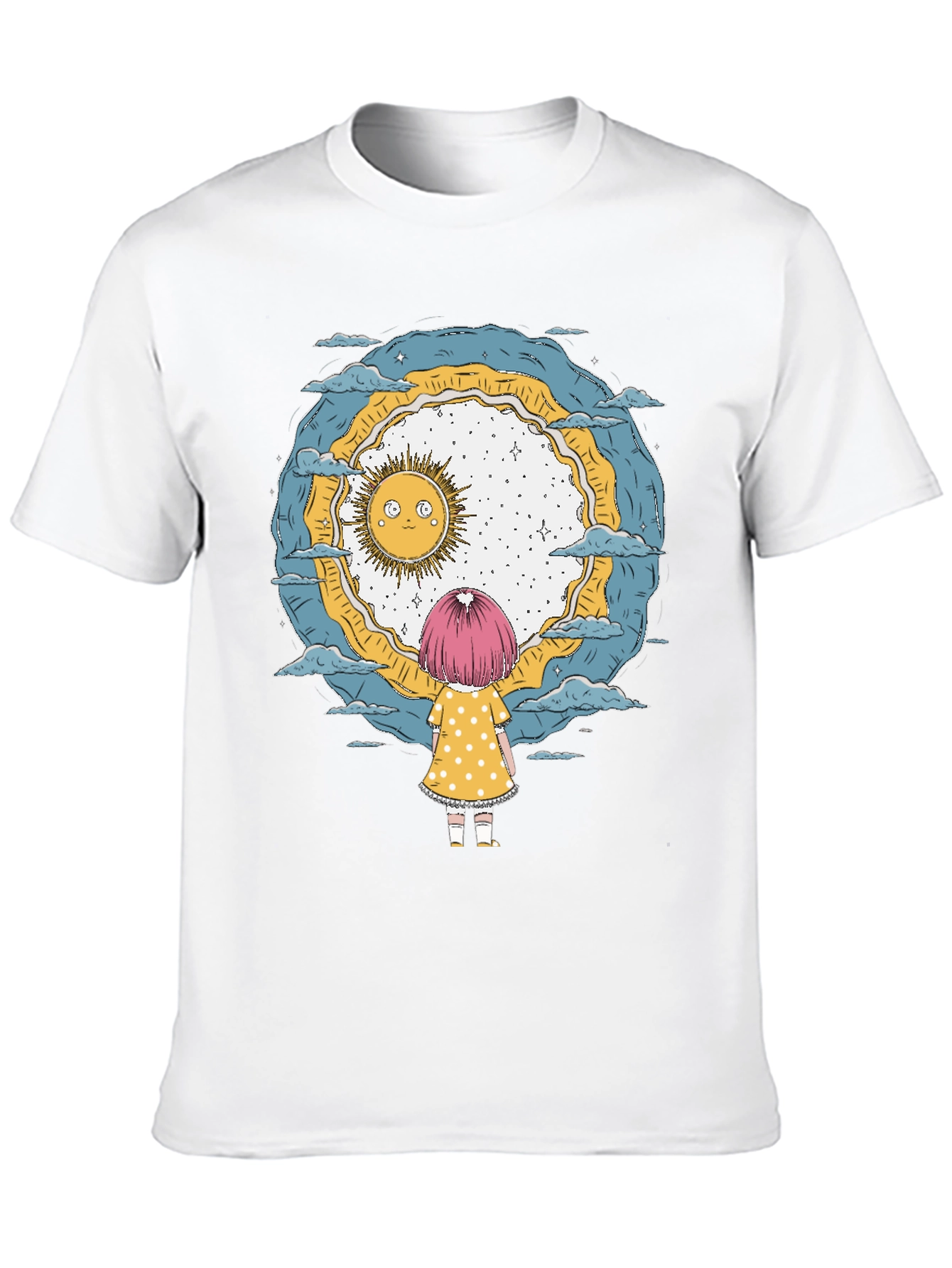 Whimsical Girl & Sun Graphic T-Shirt