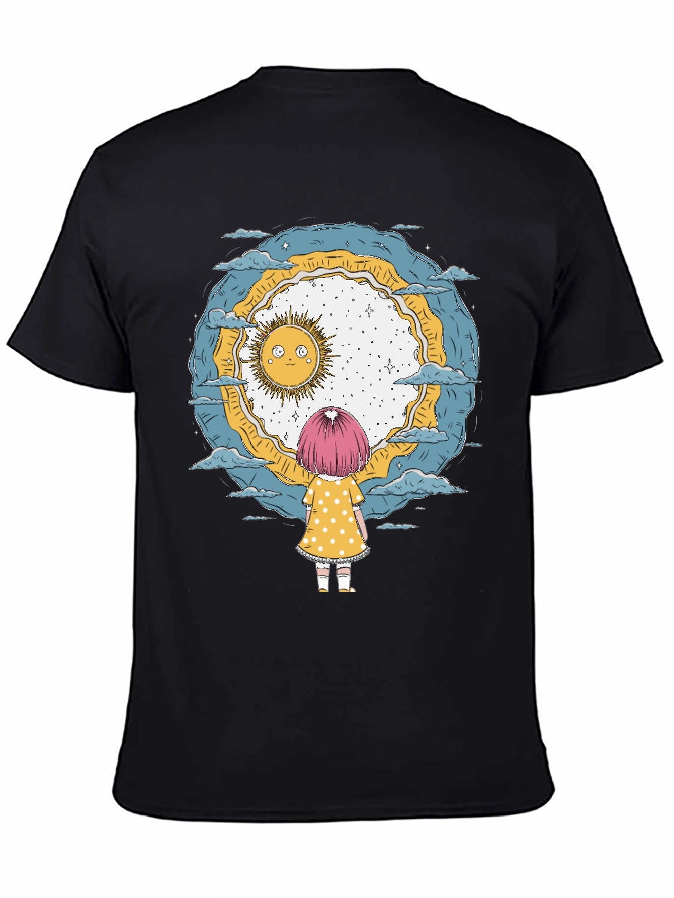 Whimsical Girl & Sun Graphic T-Shirt