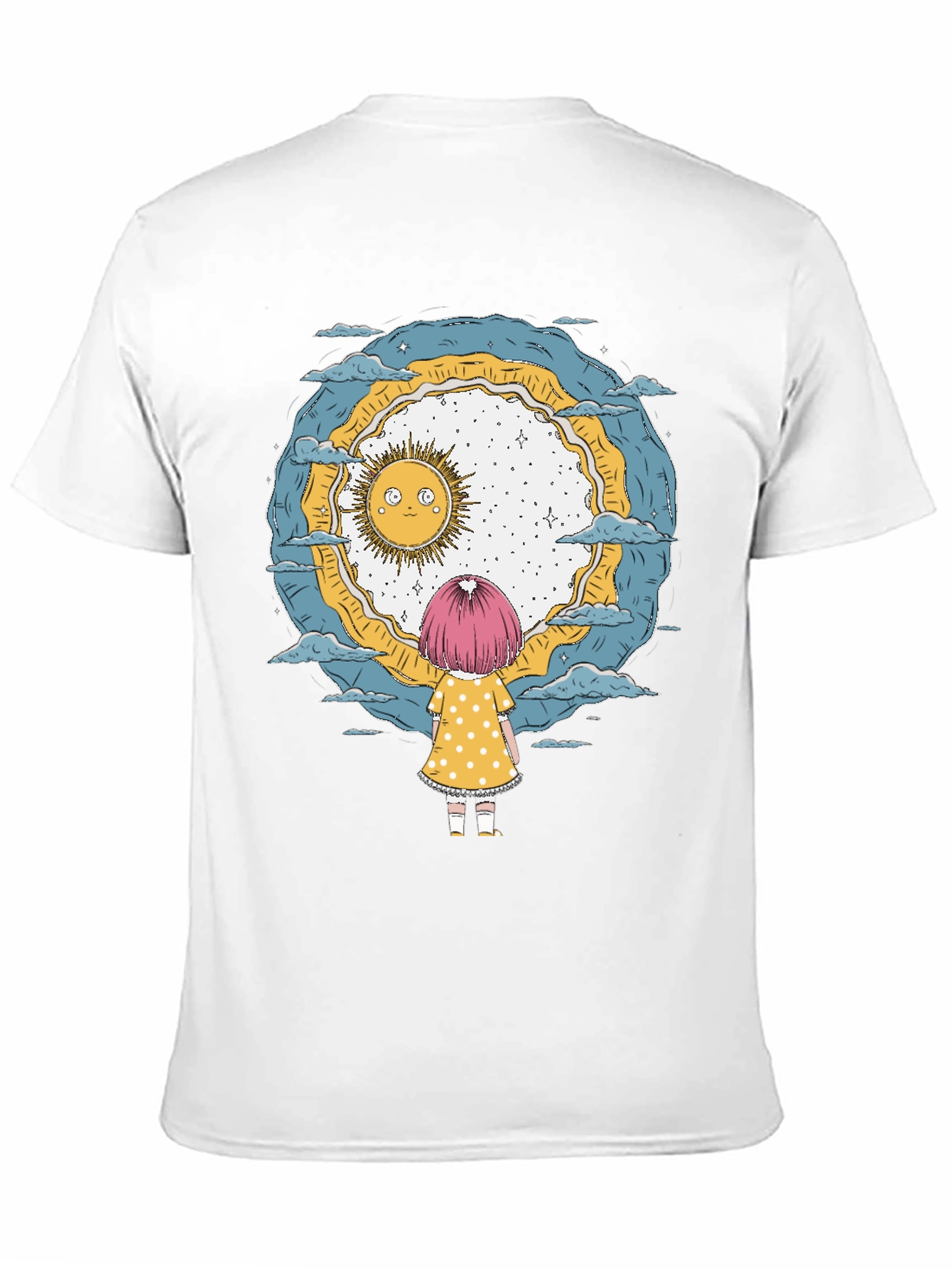 Whimsical Girl & Sun Graphic T-Shirt