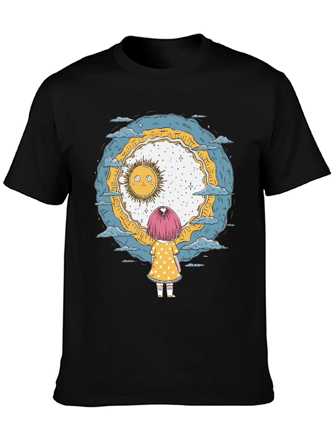 Whimsical Girl & Sun Graphic T-Shirt