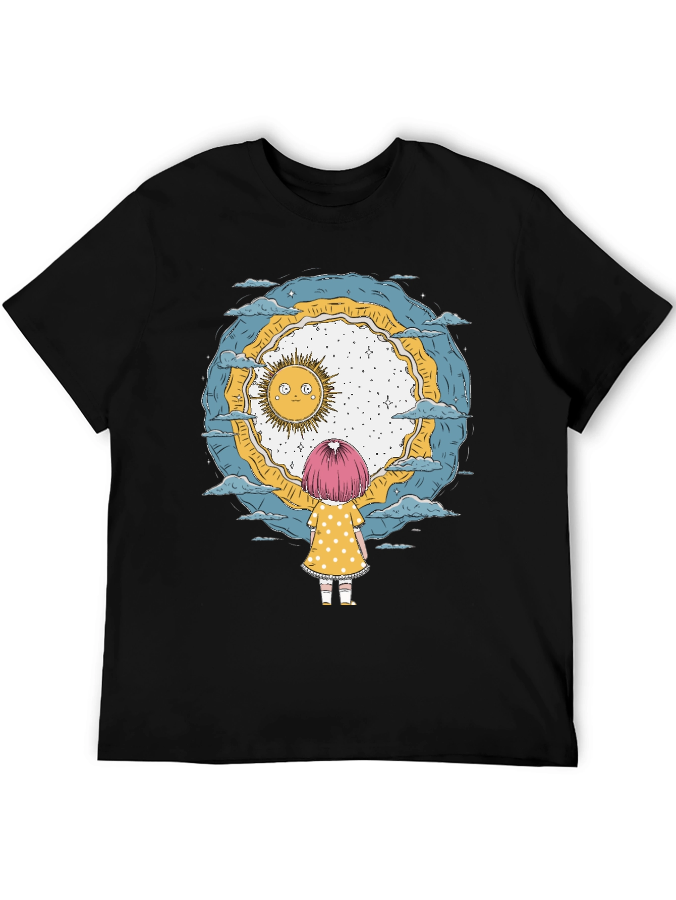 Whimsical Girl & Sun Graphic T-Shirt