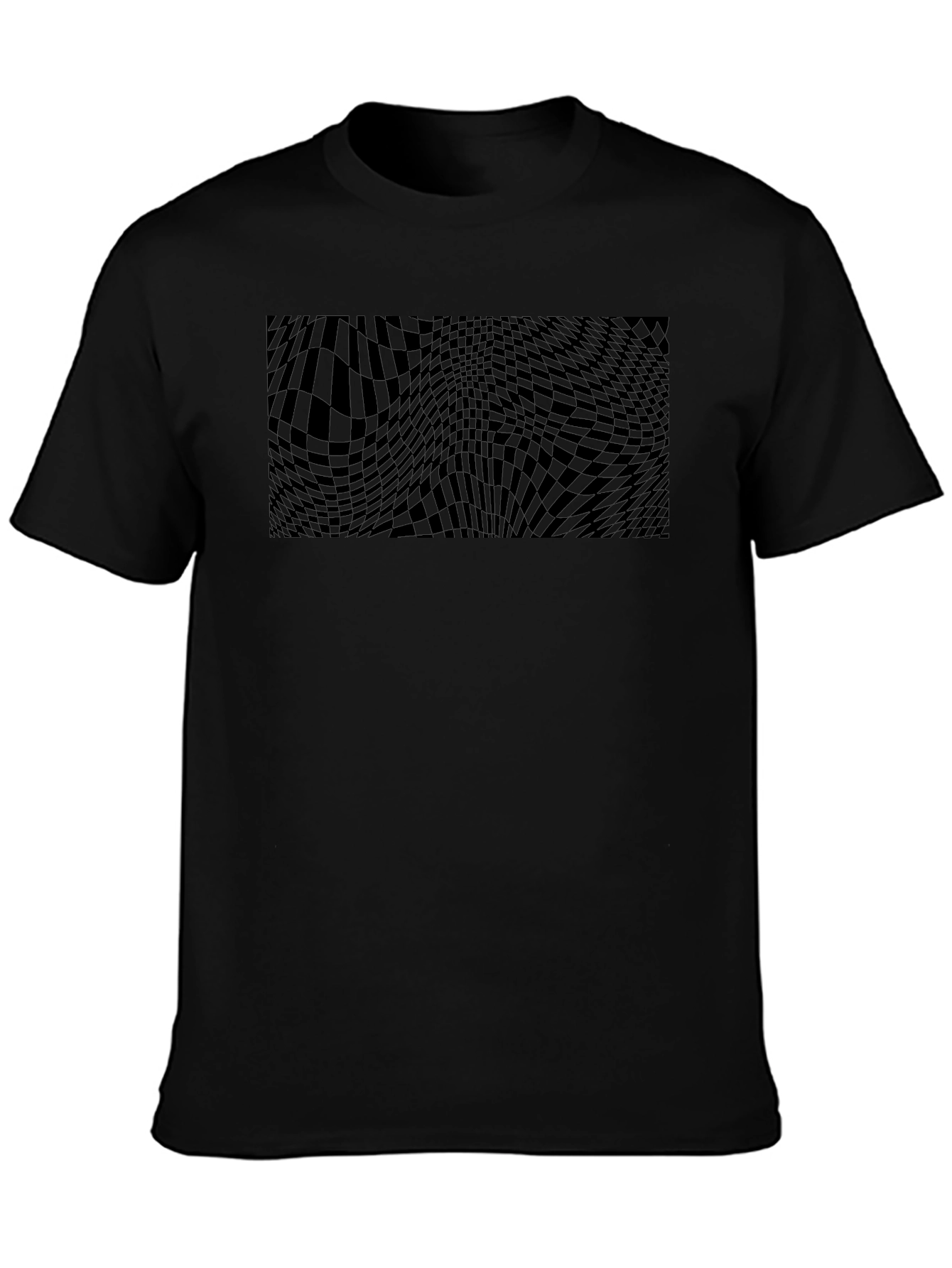 Mens Black Graphic Tee - Wavy Checkerboard Design