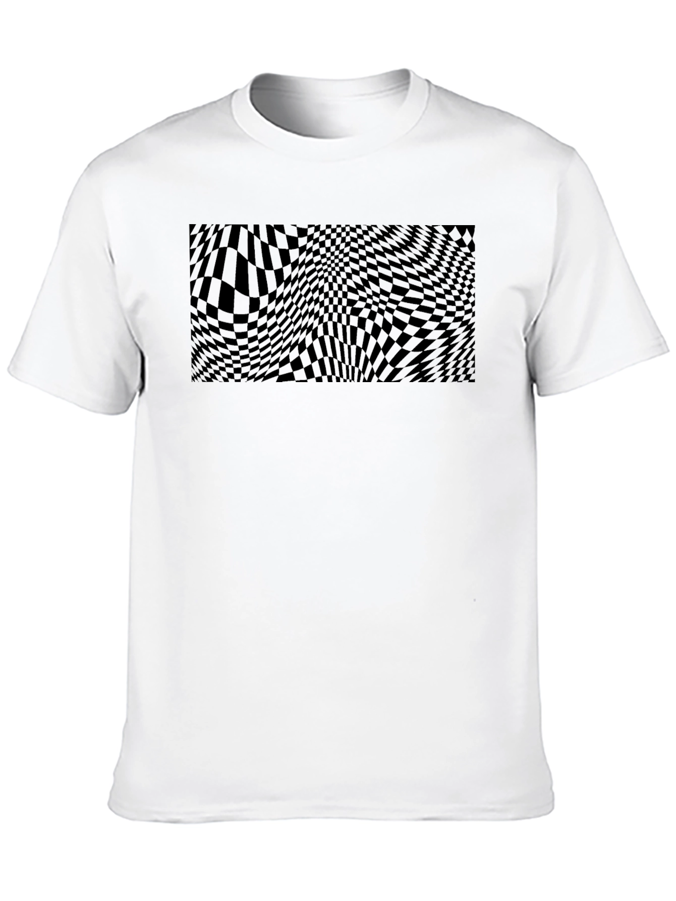 Mens Black Graphic Tee - Wavy Checkerboard Design