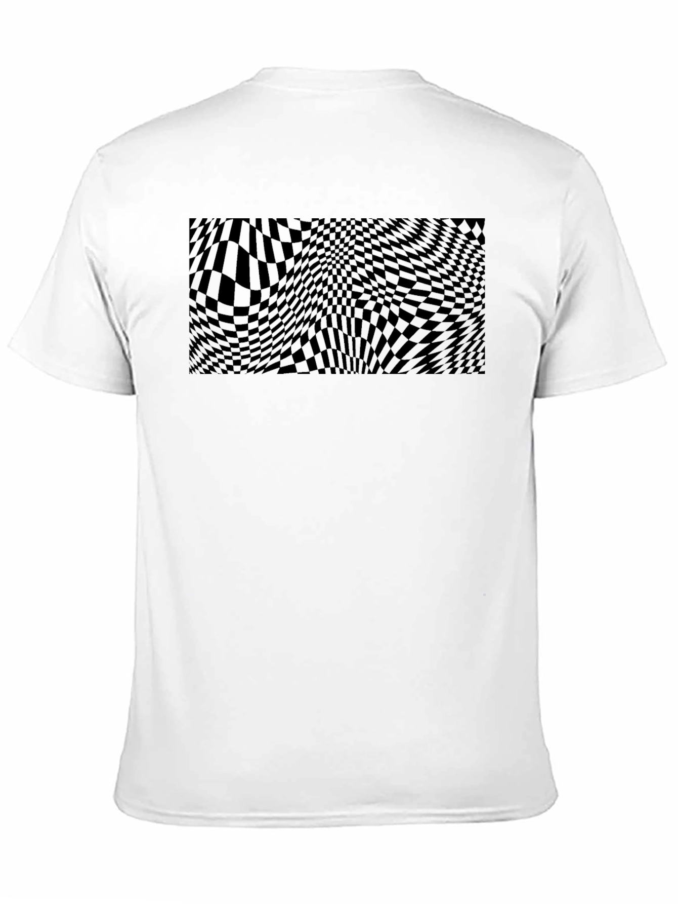 Mens Black Graphic Tee - Wavy Checkerboard Design