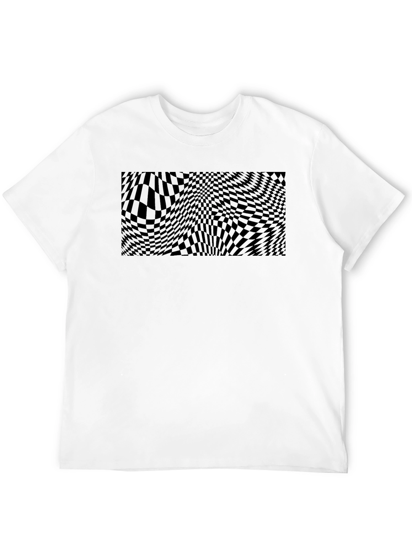 Mens Black Graphic Tee - Wavy Checkerboard Design