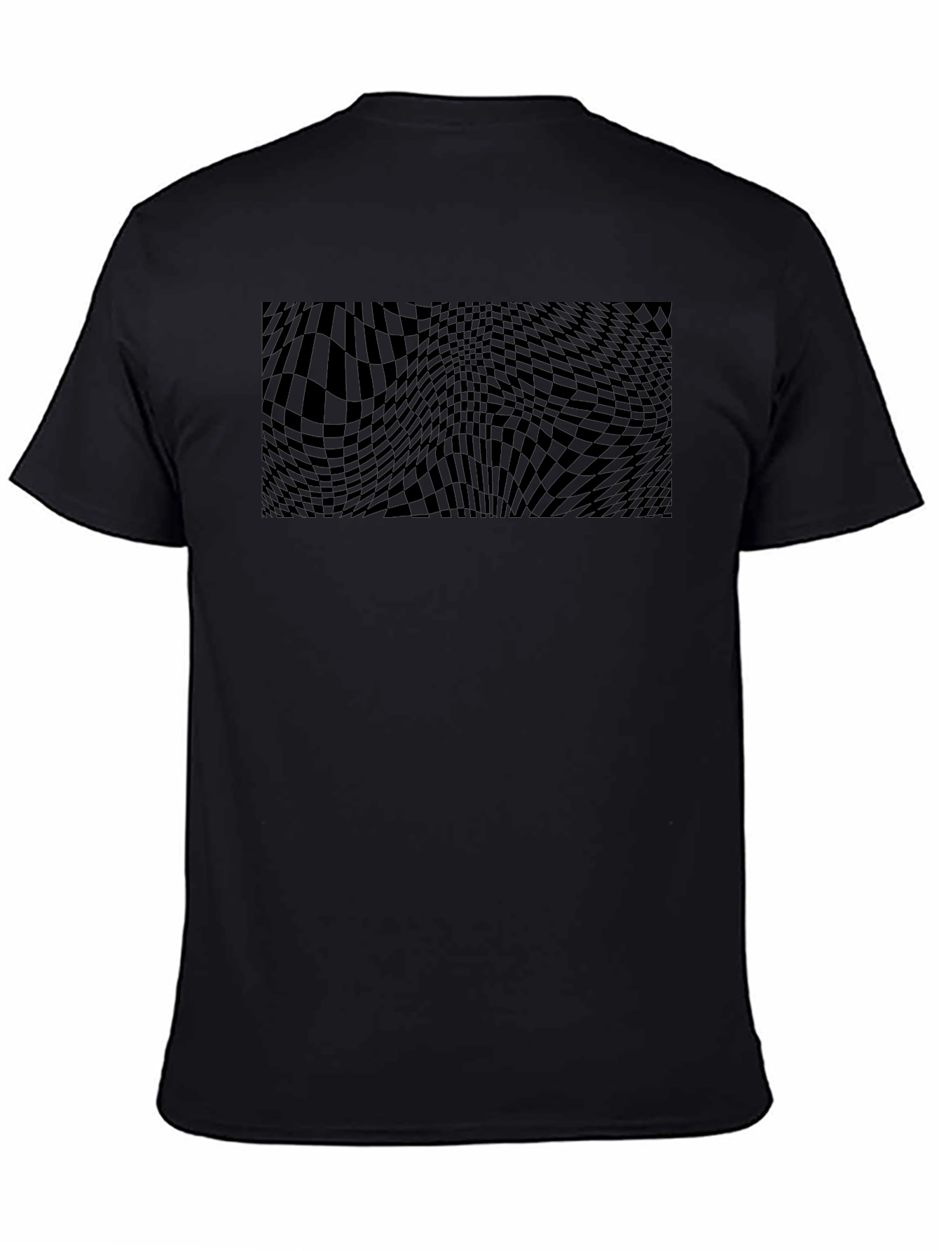 Mens Black Graphic Tee - Wavy Checkerboard Design