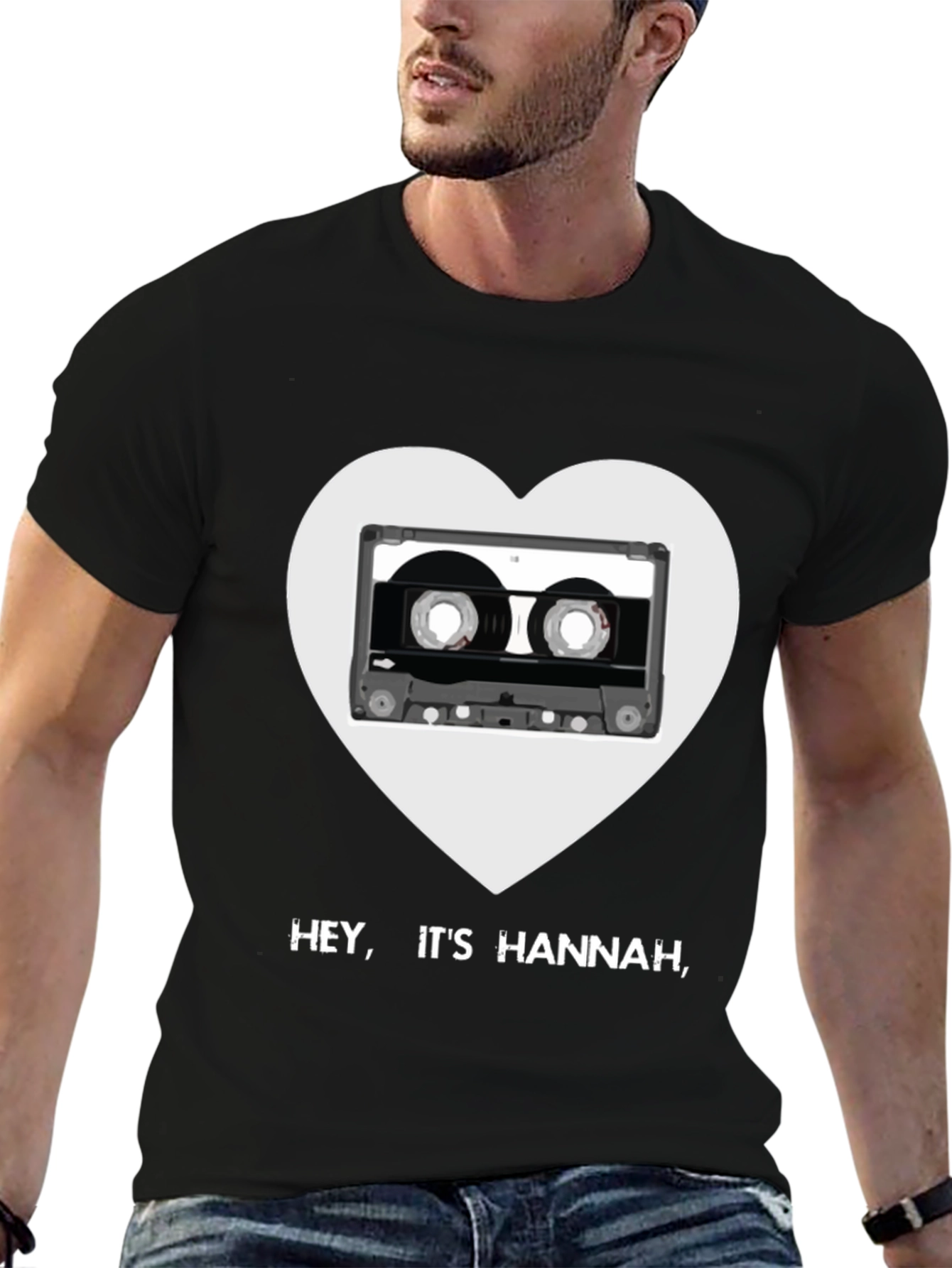 Hey Its Hannah Cassette Heart Black T-Shirt