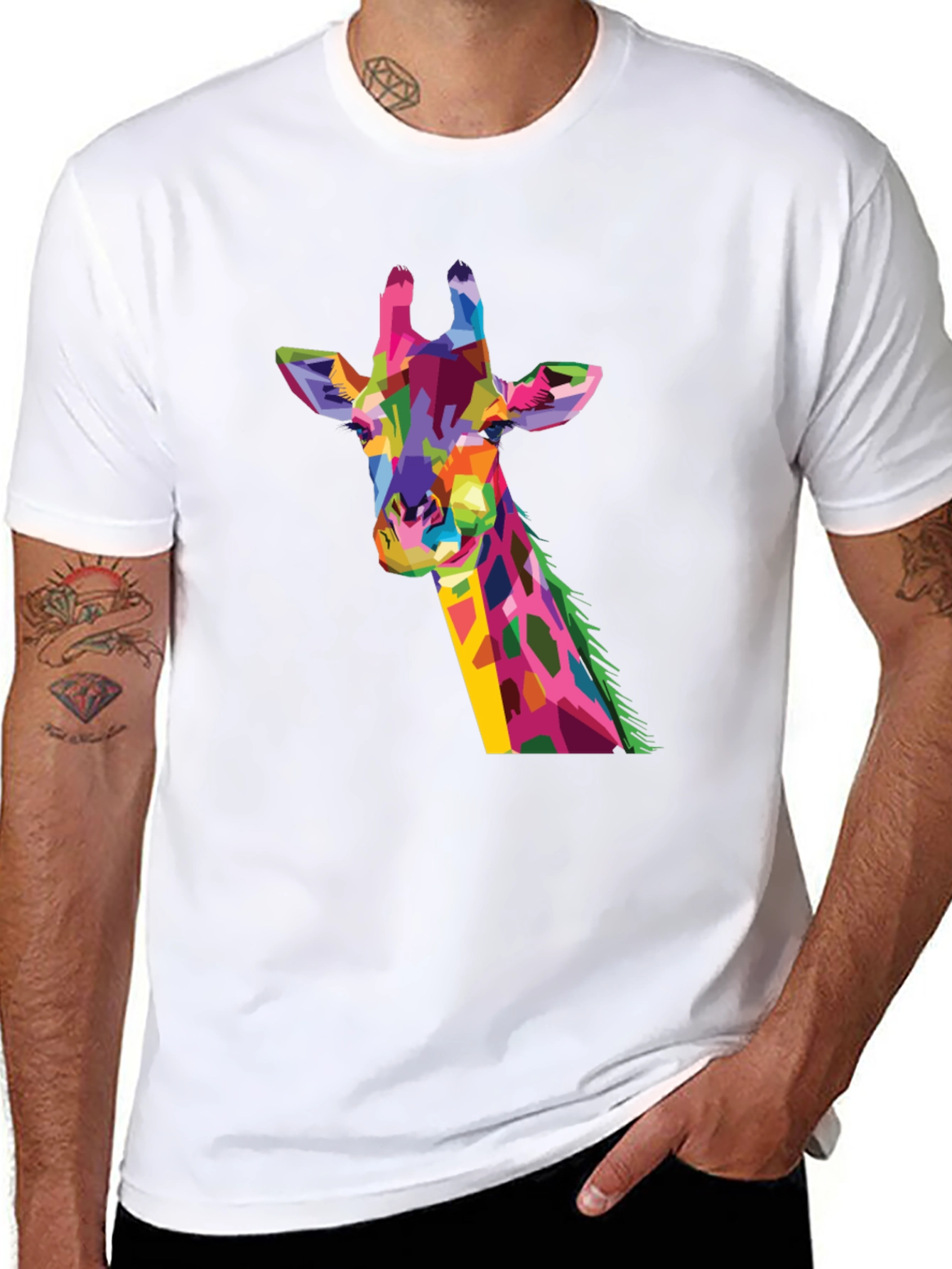 Abstract Giraffe Graphic Print Black T-Shirt