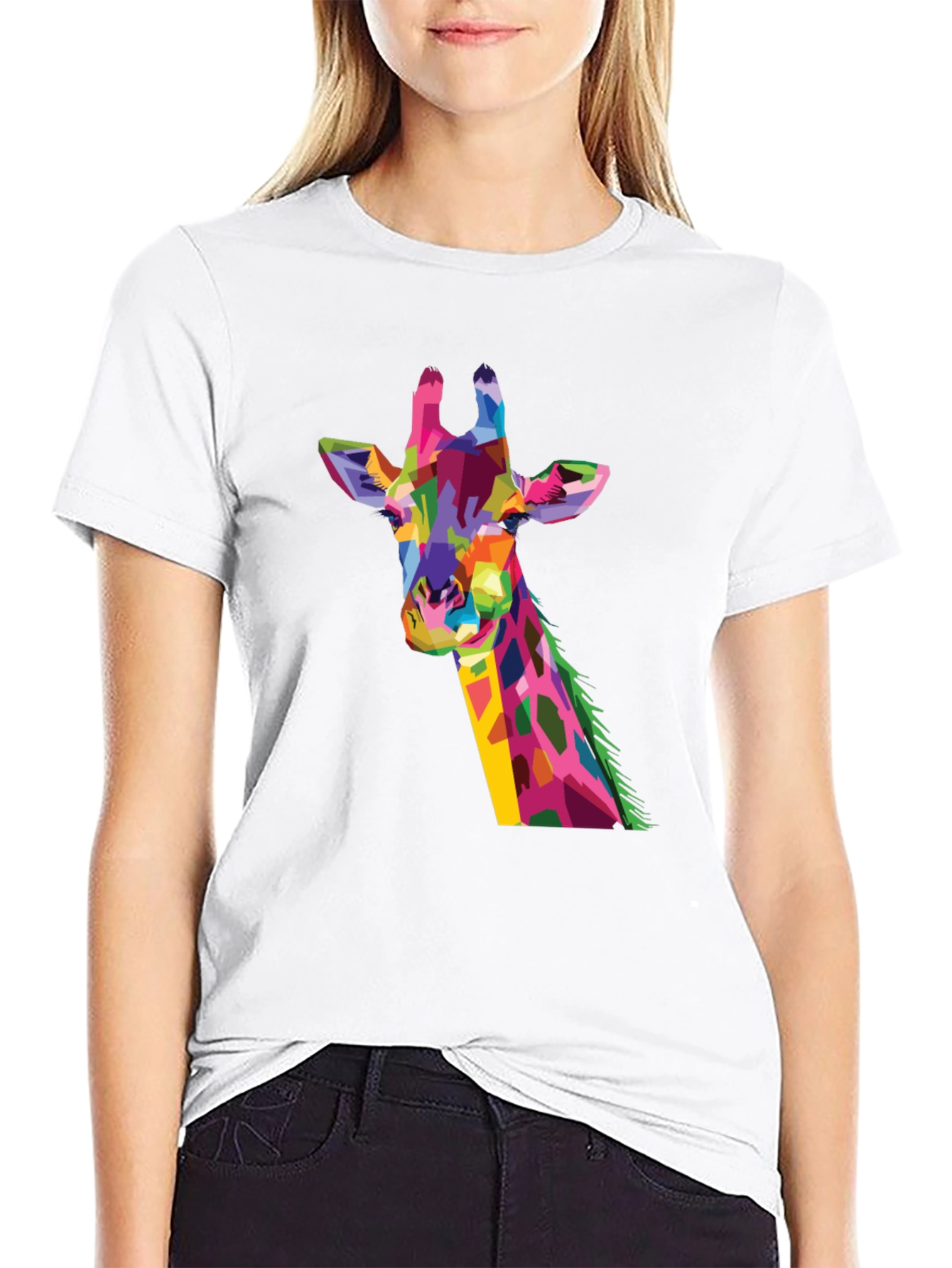 Abstract Giraffe Graphic Print Black T-Shirt