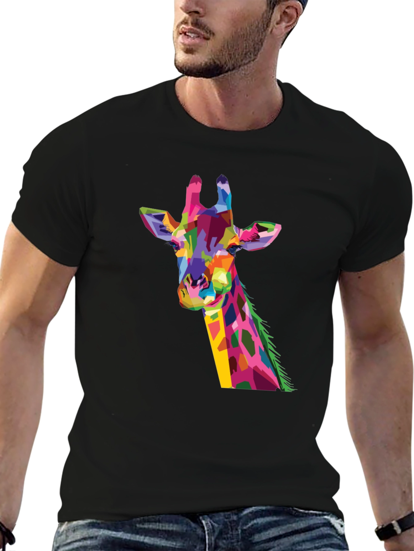 Abstract Giraffe Graphic Print Black T-Shirt