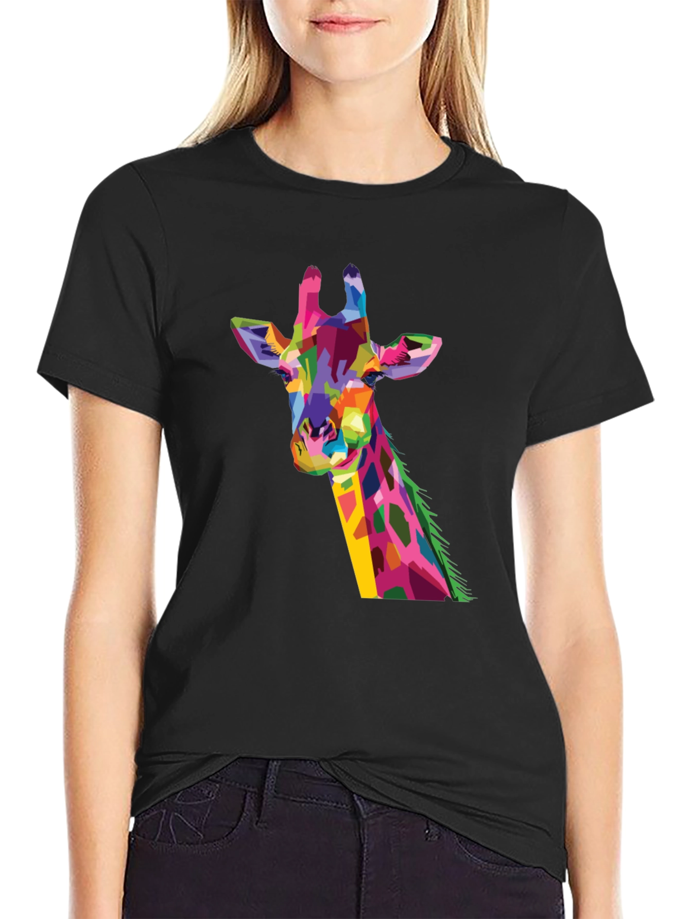 Abstract Giraffe Graphic Print Black T-Shirt