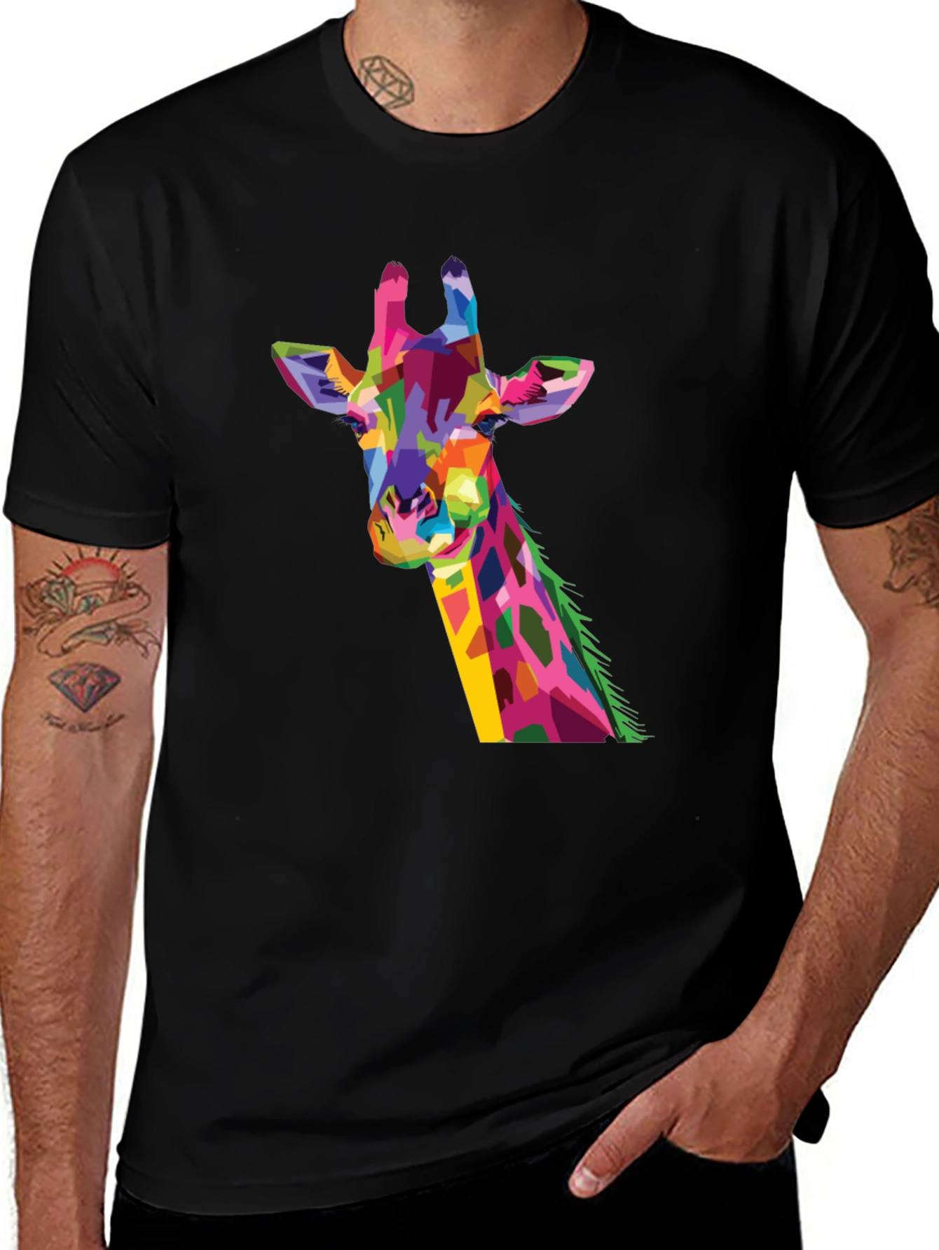 Abstract Giraffe Graphic Print Black T-Shirt