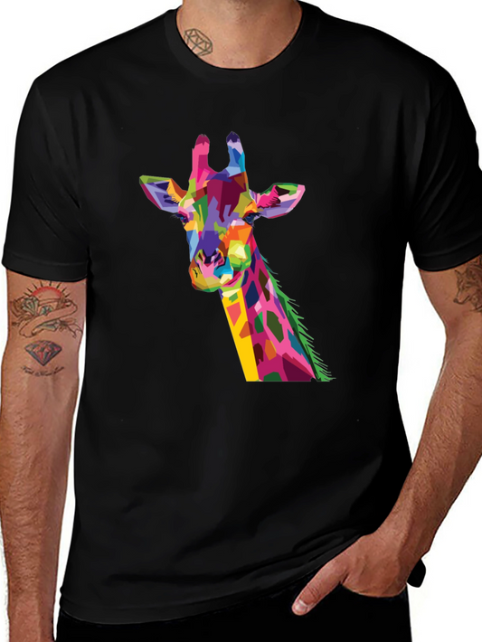 Abstract Giraffe Graphic Print Black T-Shirt