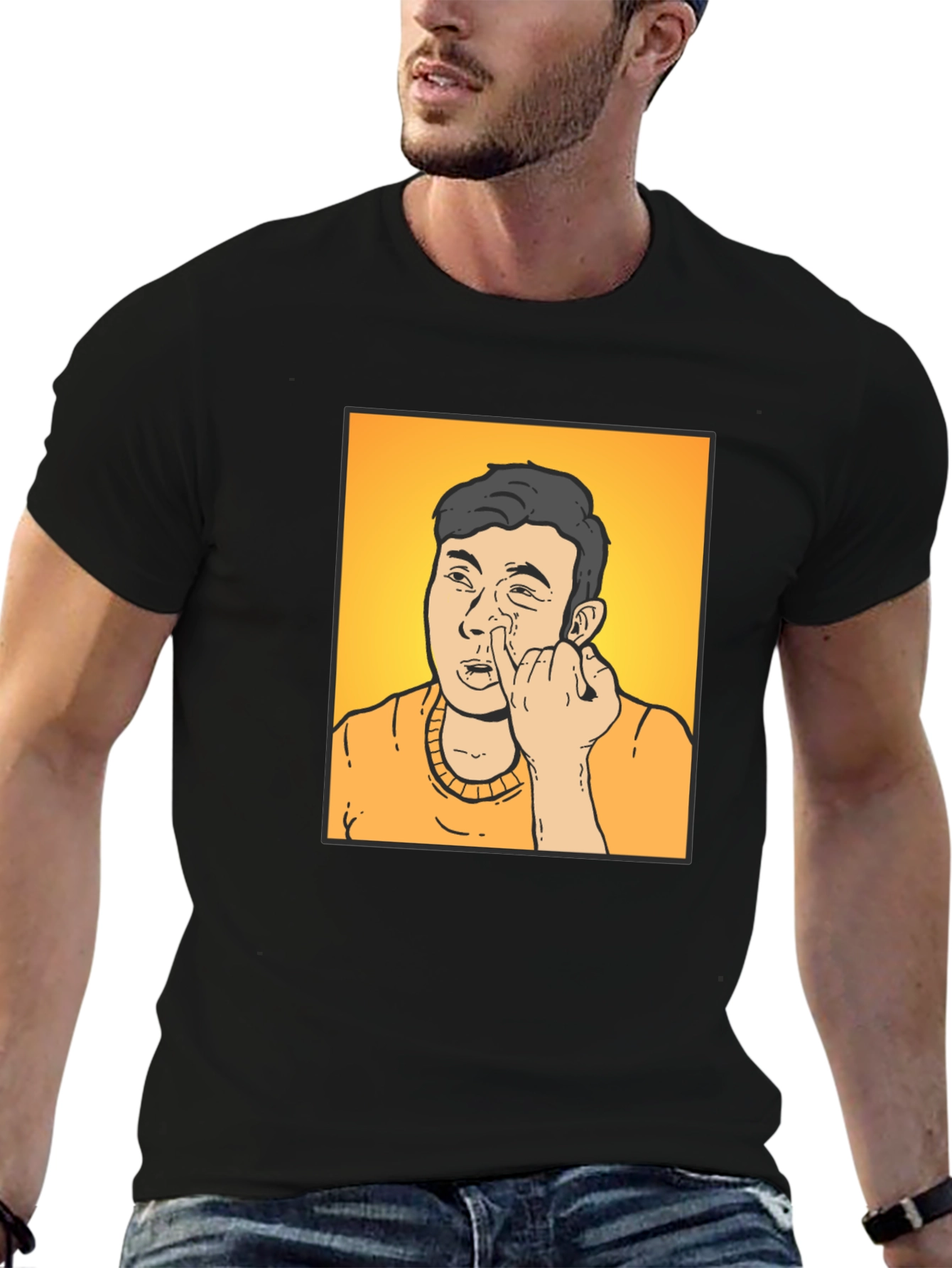 Funny Cartoon Man Black T-Shirt