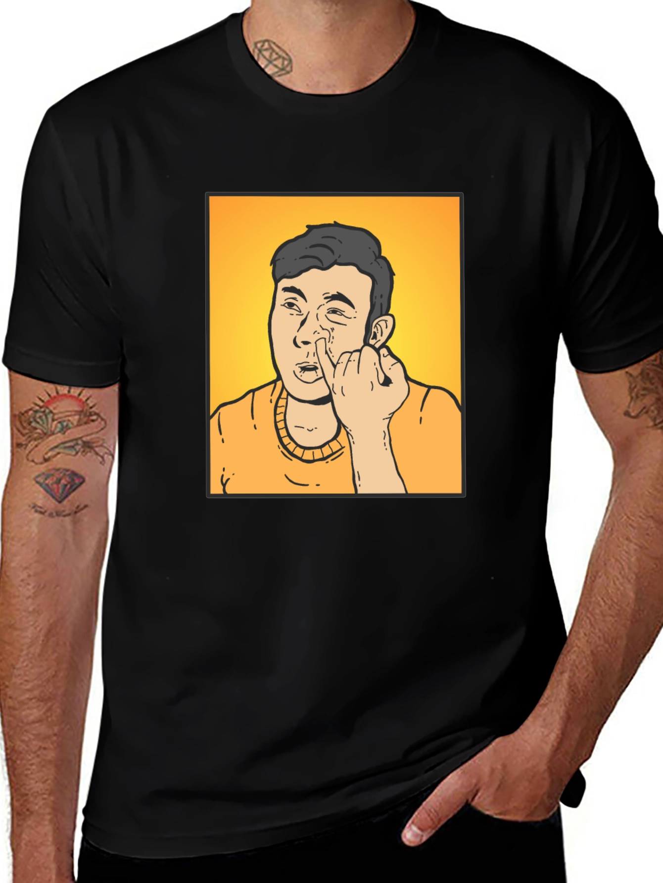Funny Cartoon Man Black T-Shirt