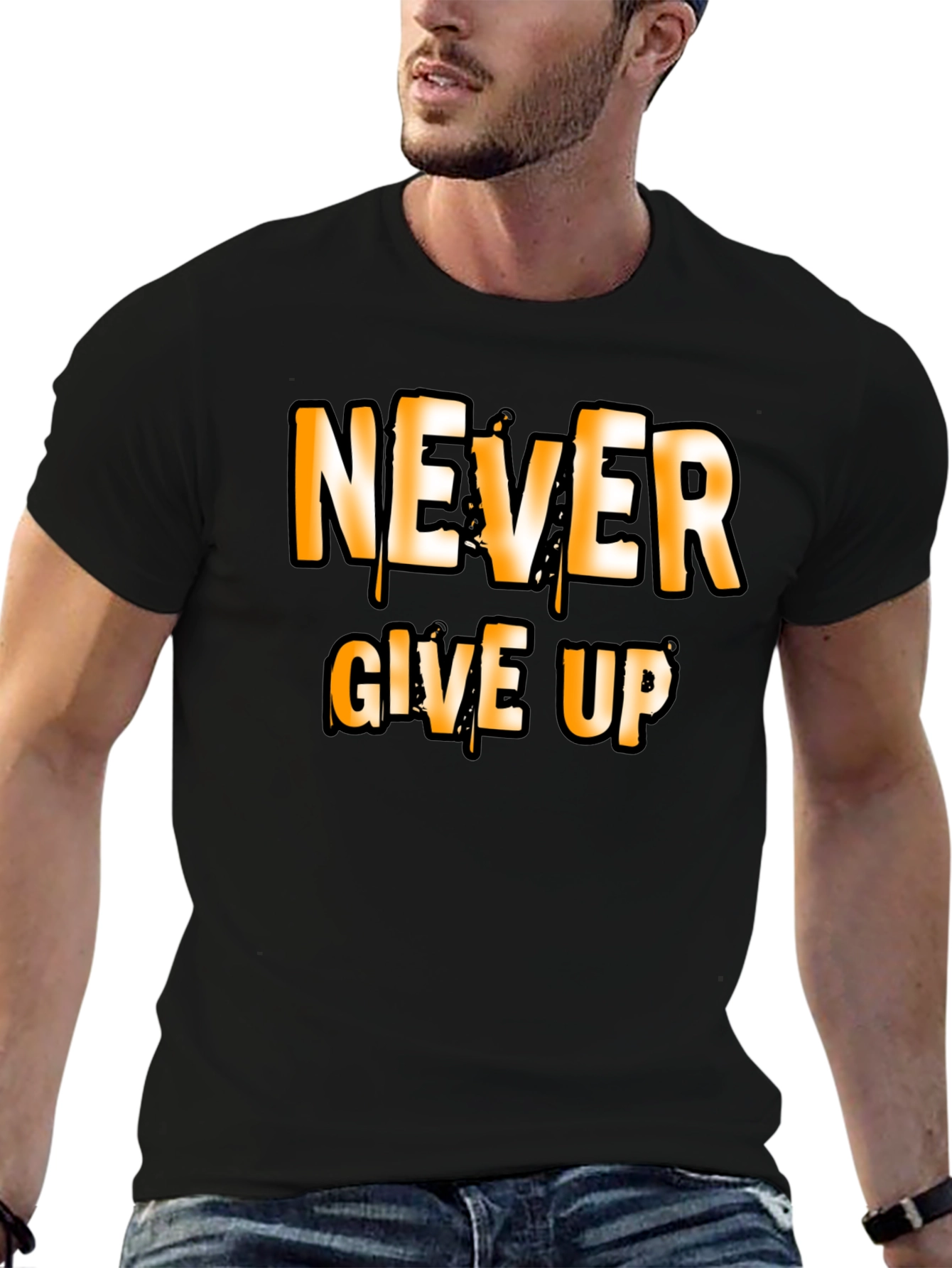 Never Give Up Graphic T-Shirt Motivational Black Tee