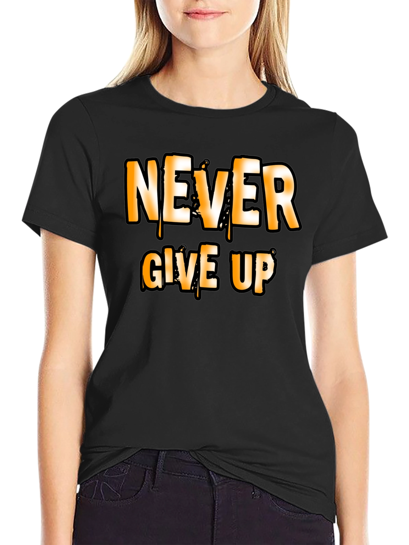 Never Give Up Graphic T-Shirt Motivational Black Tee