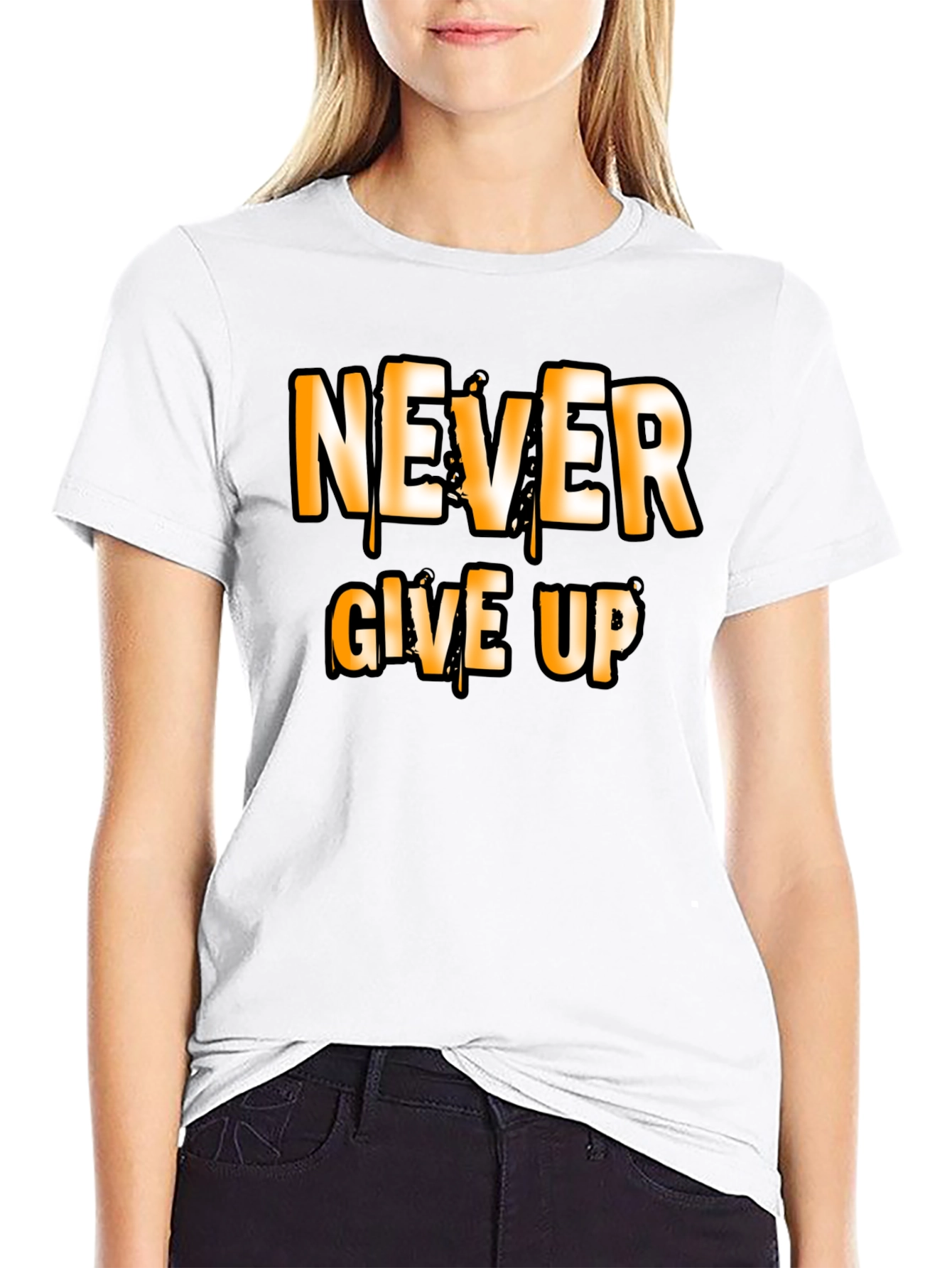 Never Give Up Graphic T-Shirt Motivational Black Tee